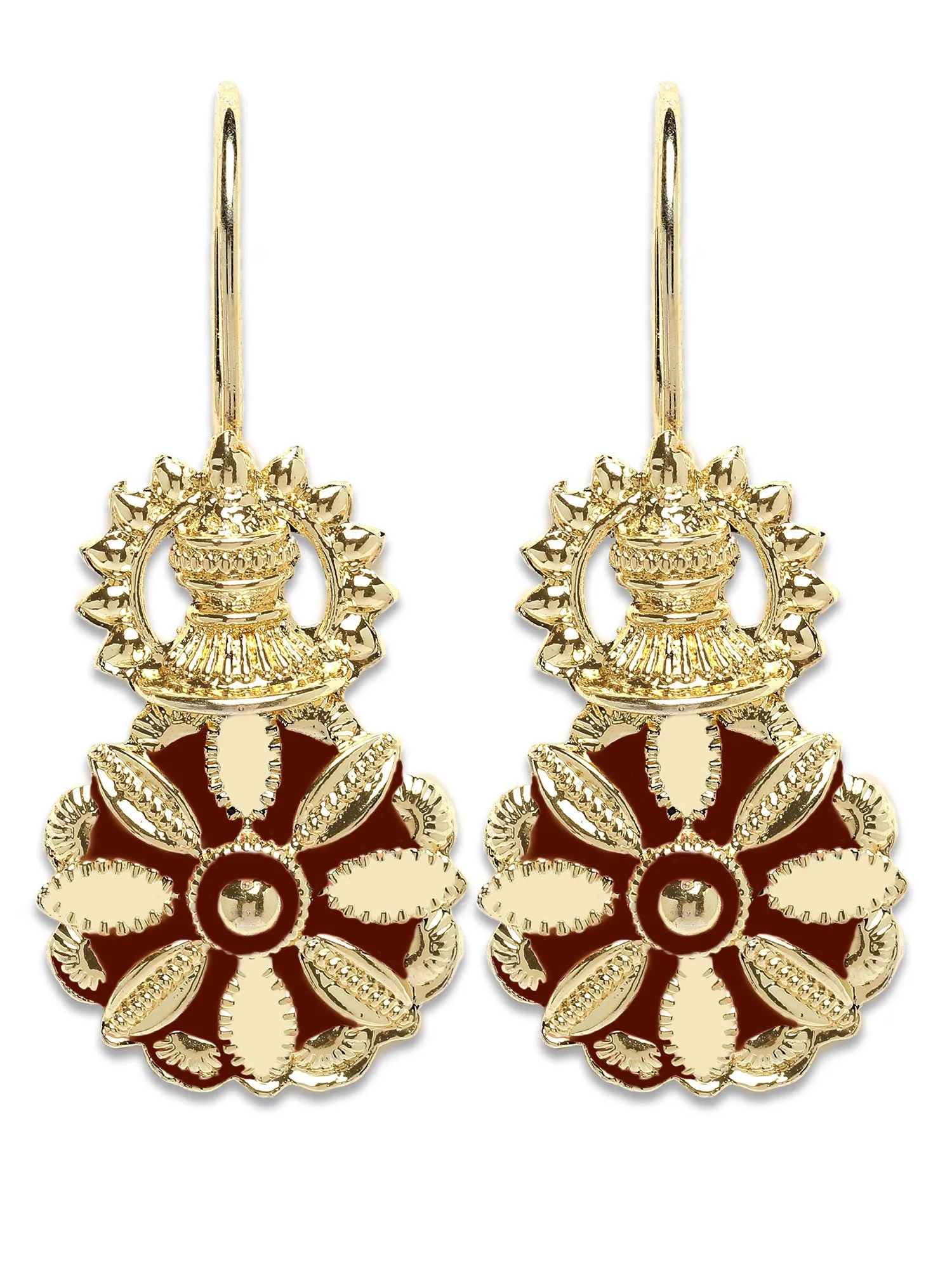 Karatcart Gold Plated Brown and Cream Meena Floral Drop Earring for Women