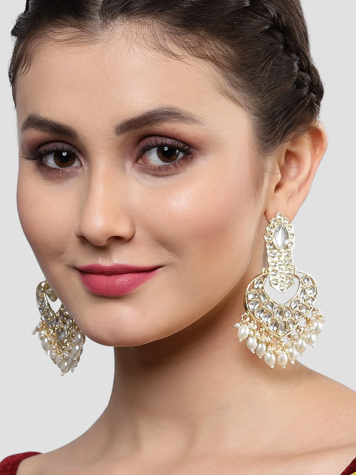 Karatcart Gold Plated Drop Shape Kundan Studded Dangler Earrings for Women