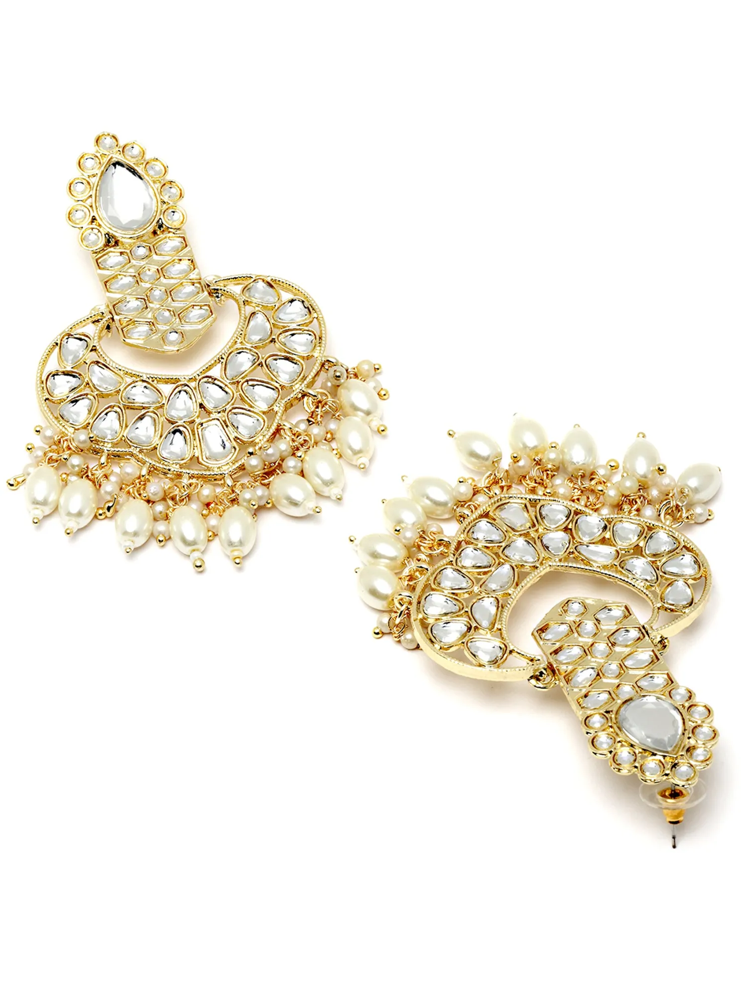 Karatcart Gold Plated Drop Shape Kundan Studded Dangler Earrings for Women