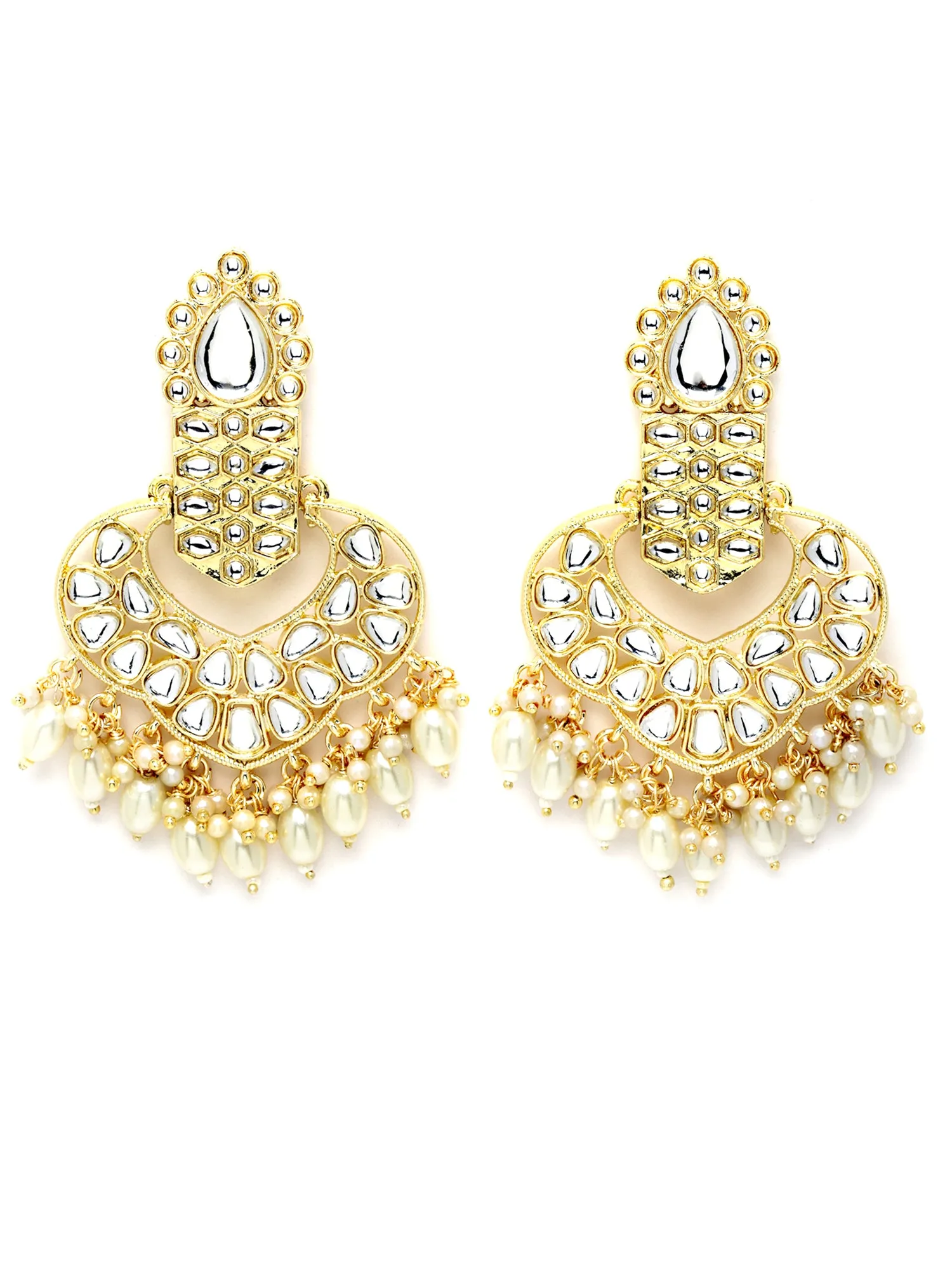 Karatcart Gold Plated Drop Shape Kundan Studded Dangler Earrings for Women