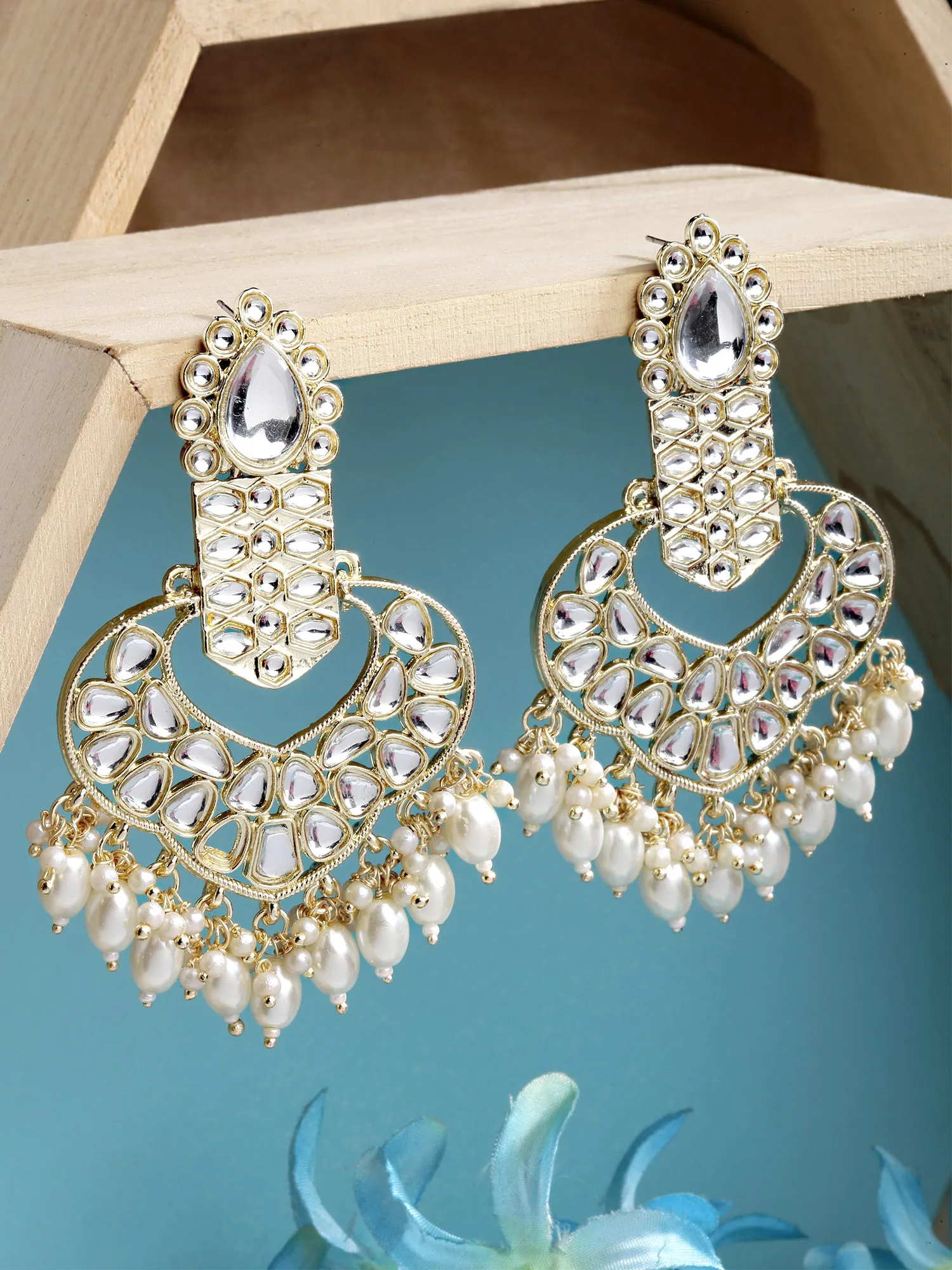 Karatcart Gold Plated Drop Shape Kundan Studded Dangler Earrings for Women