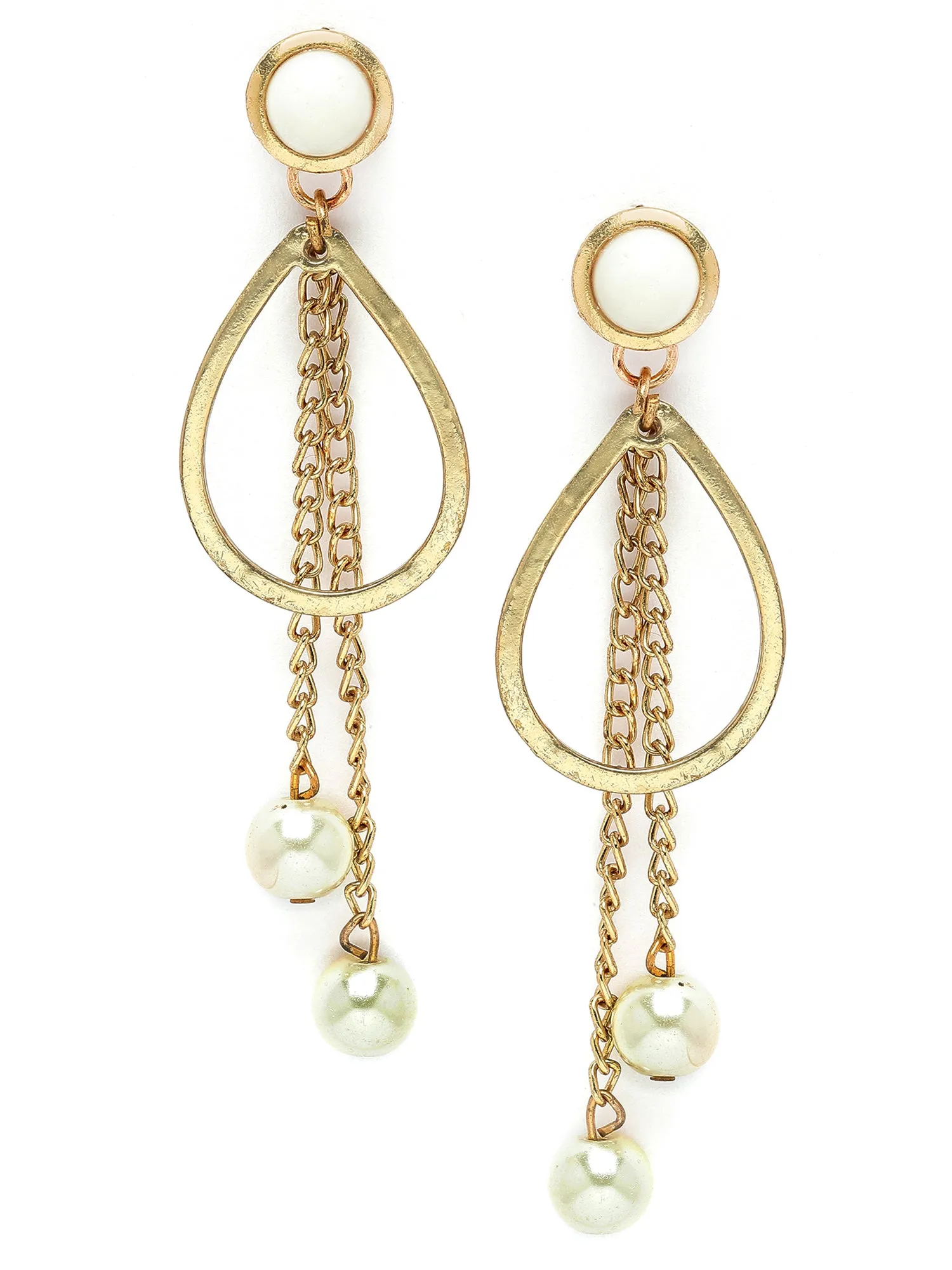 Karatcart Gold-Plated Drop Shape Pearl and Kundan Drop Earrings for Women