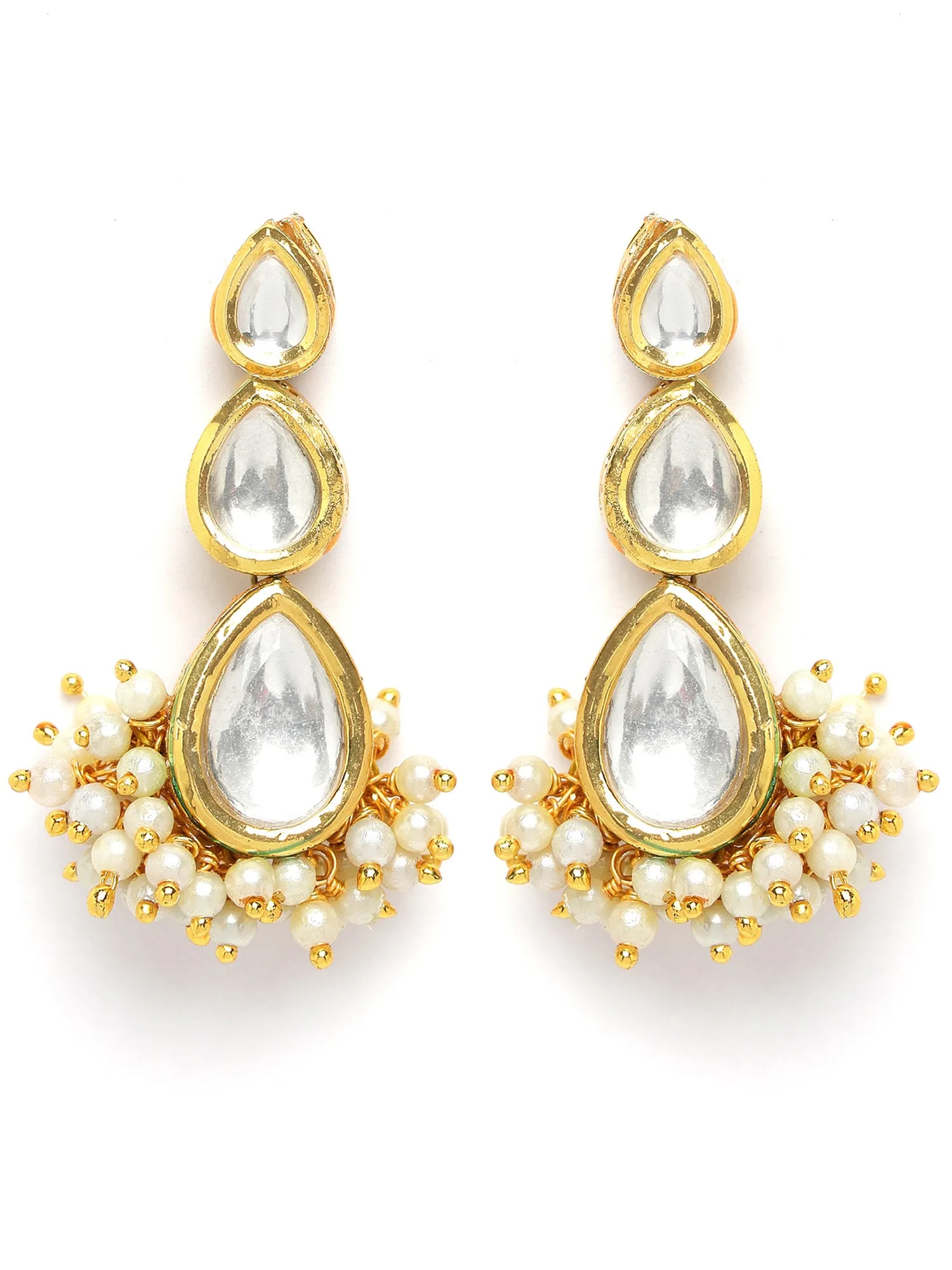 Karatcart Gold Plated Drop Shape Polki Kundan Earrings for Women