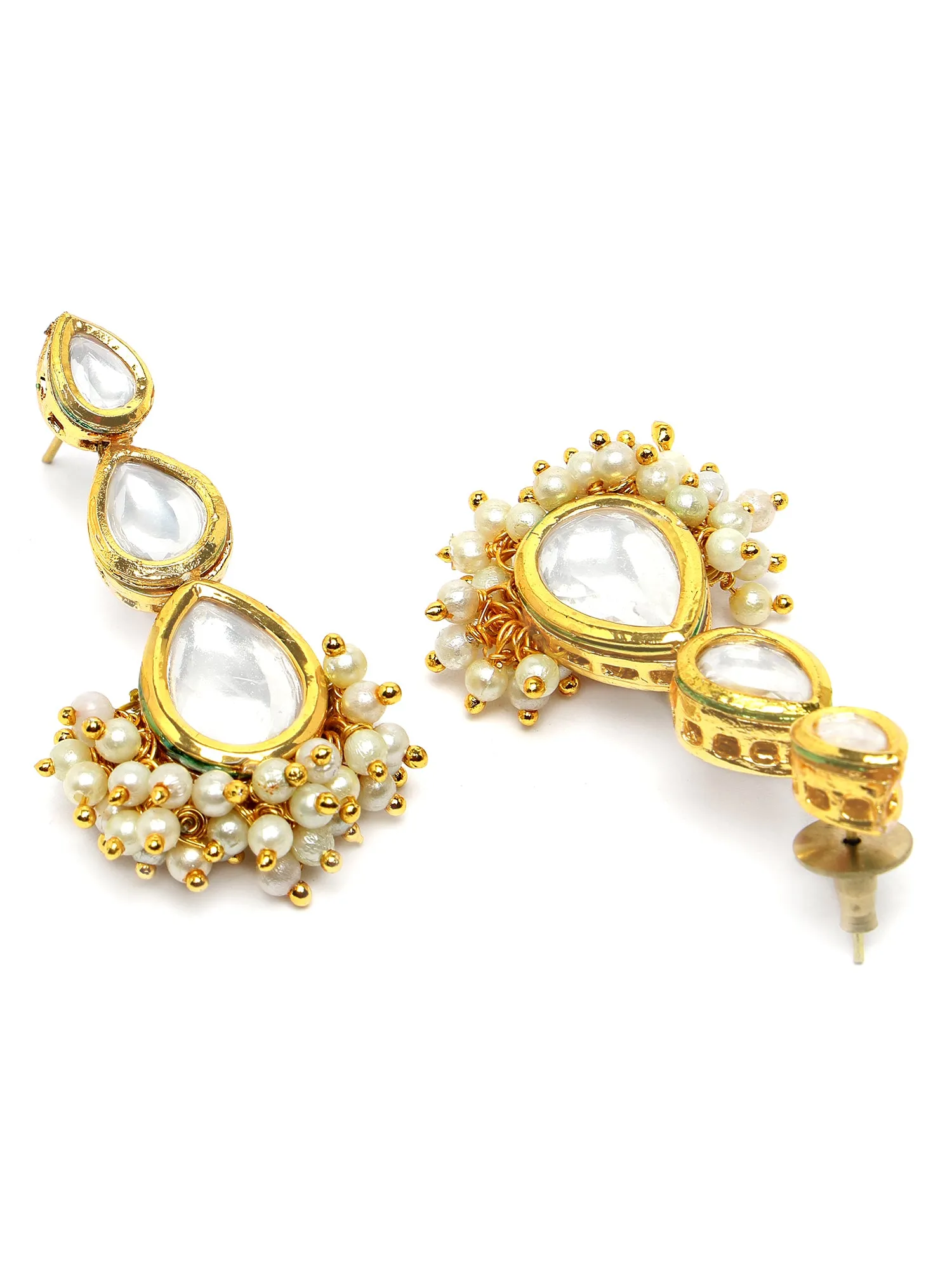 Karatcart Gold Plated Drop Shape Polki Kundan Earrings for Women