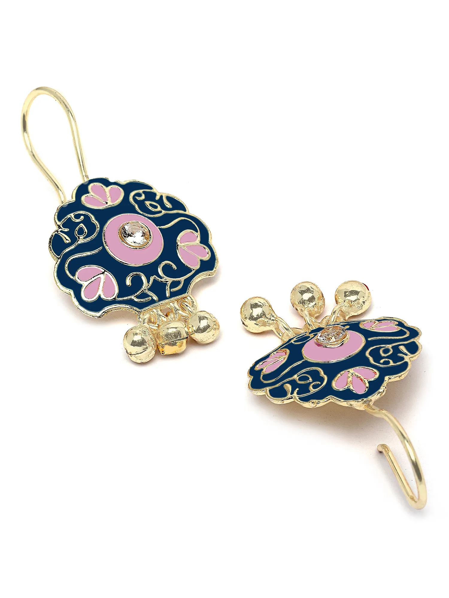 Karatcart Gold Plated Floral Design Blue and Pink Meena Drop Earrings for Women