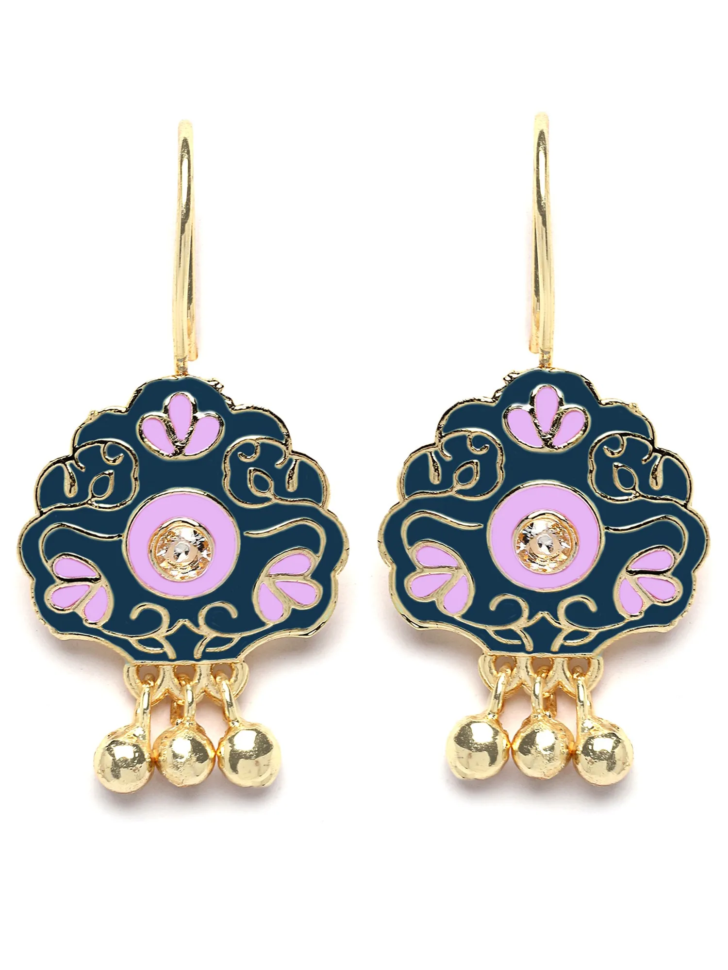 Karatcart Gold Plated Floral Design Blue and Pink Meena Drop Earrings for Women
