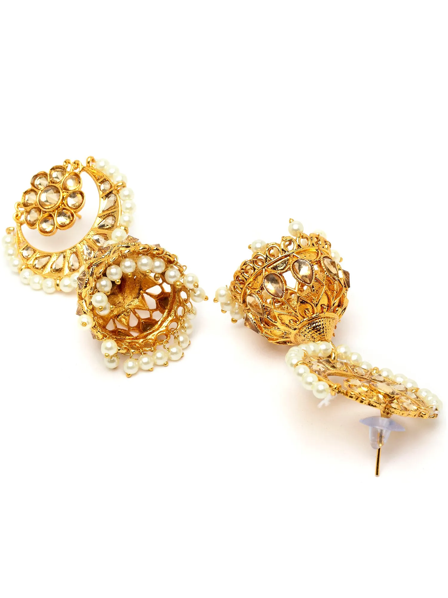 Karatcart Gold Plated Floral Design Kundan Studded Jhumki Earrings for Women
