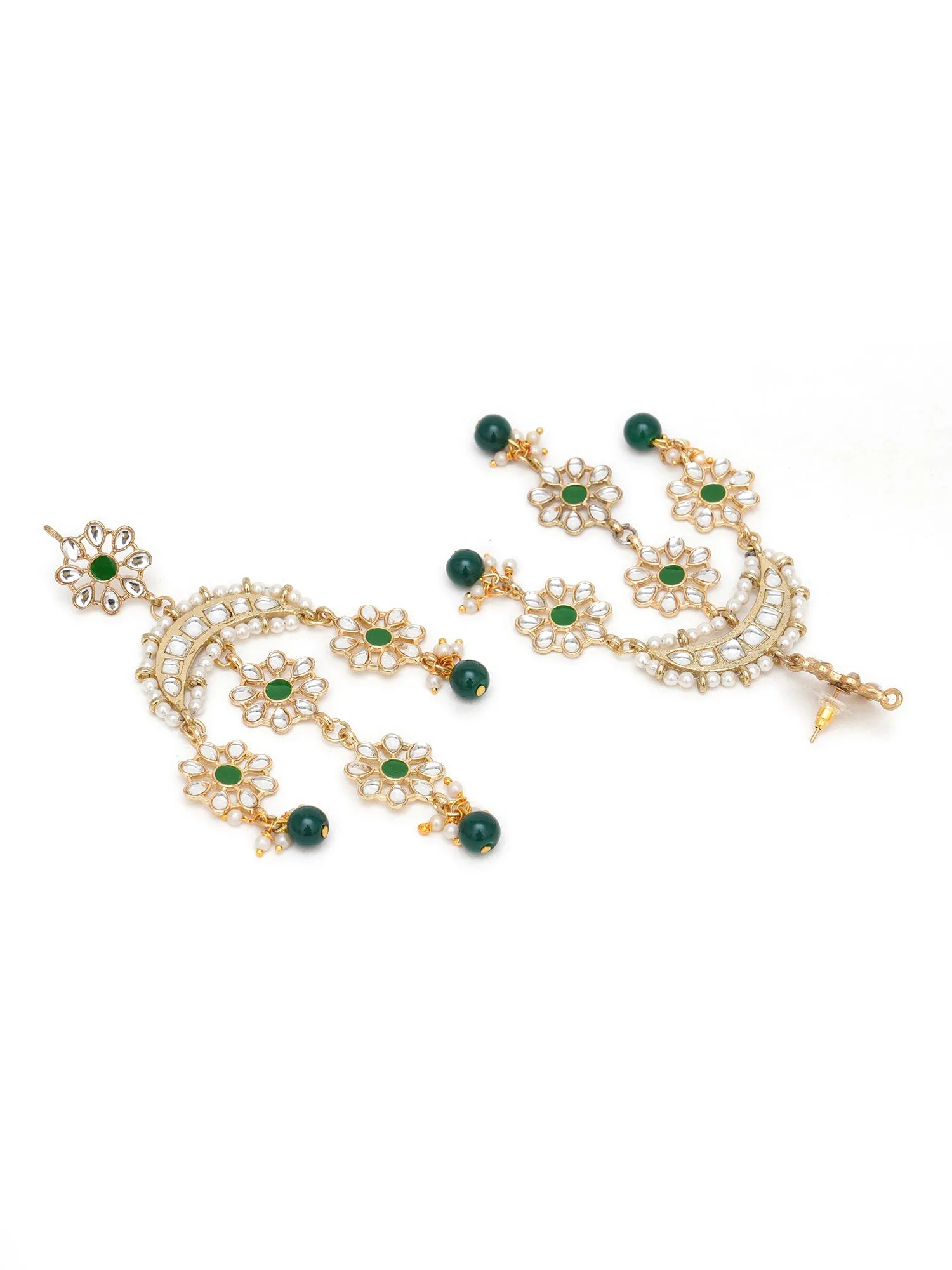 Karatcart Gold Plated Floral Green Meena Kundan Dangler Earrings for Women