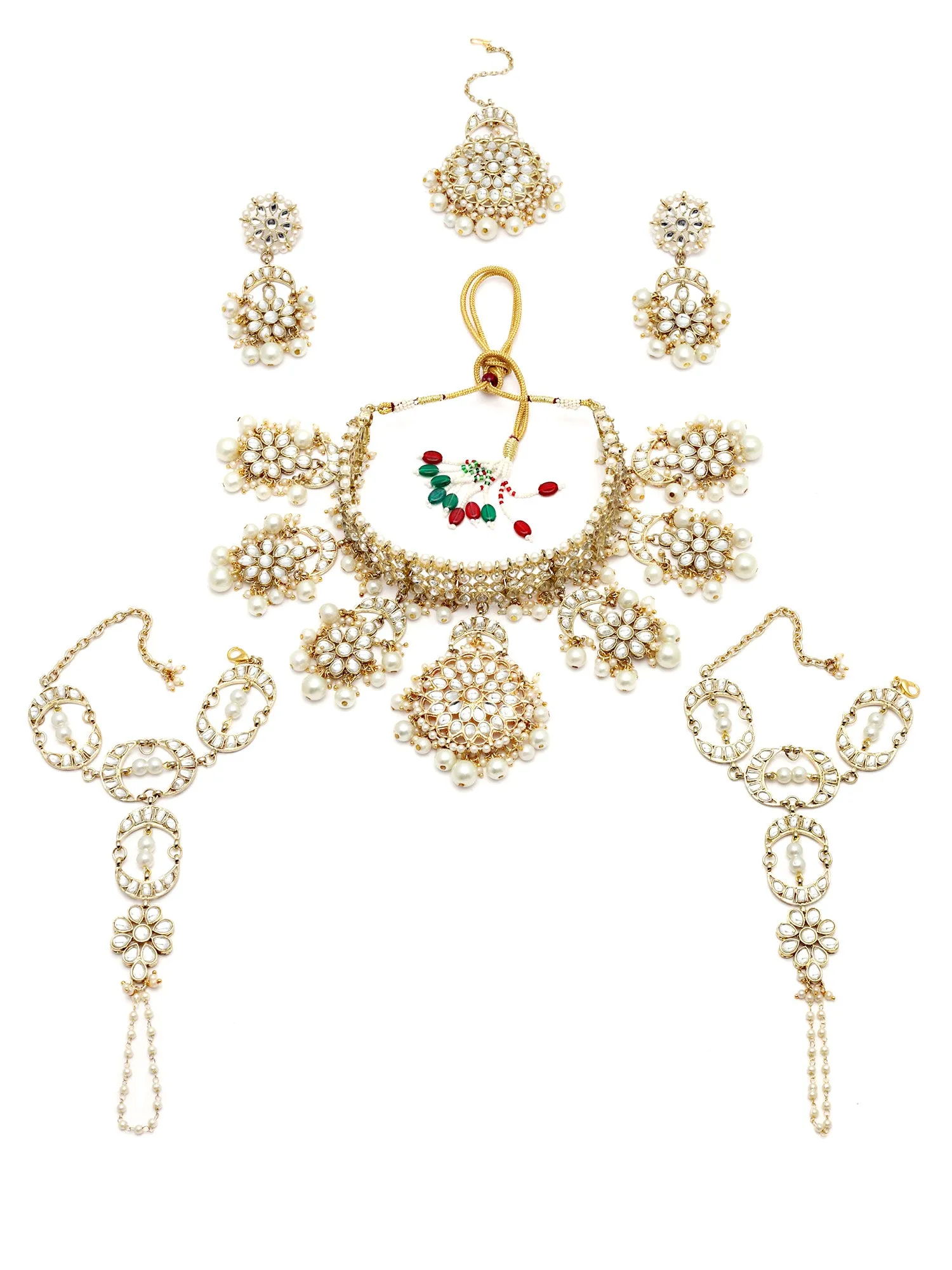 Karatcart Gold Plated Floral Pearl and Kundan Bridal Choker Necklace Set for Women