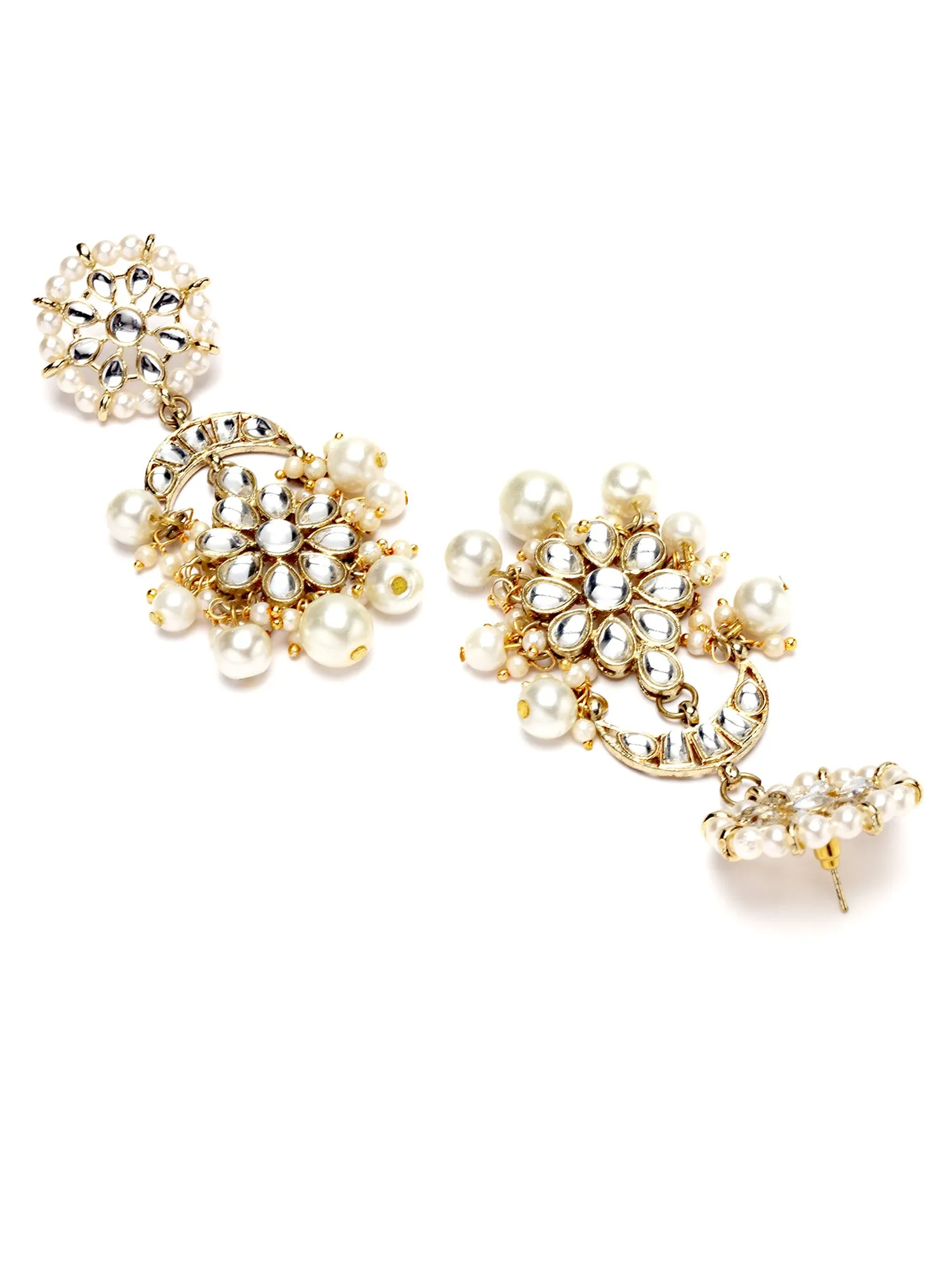 Karatcart Gold Plated Floral Pearl and Kundan Bridal Choker Necklace Set for Women