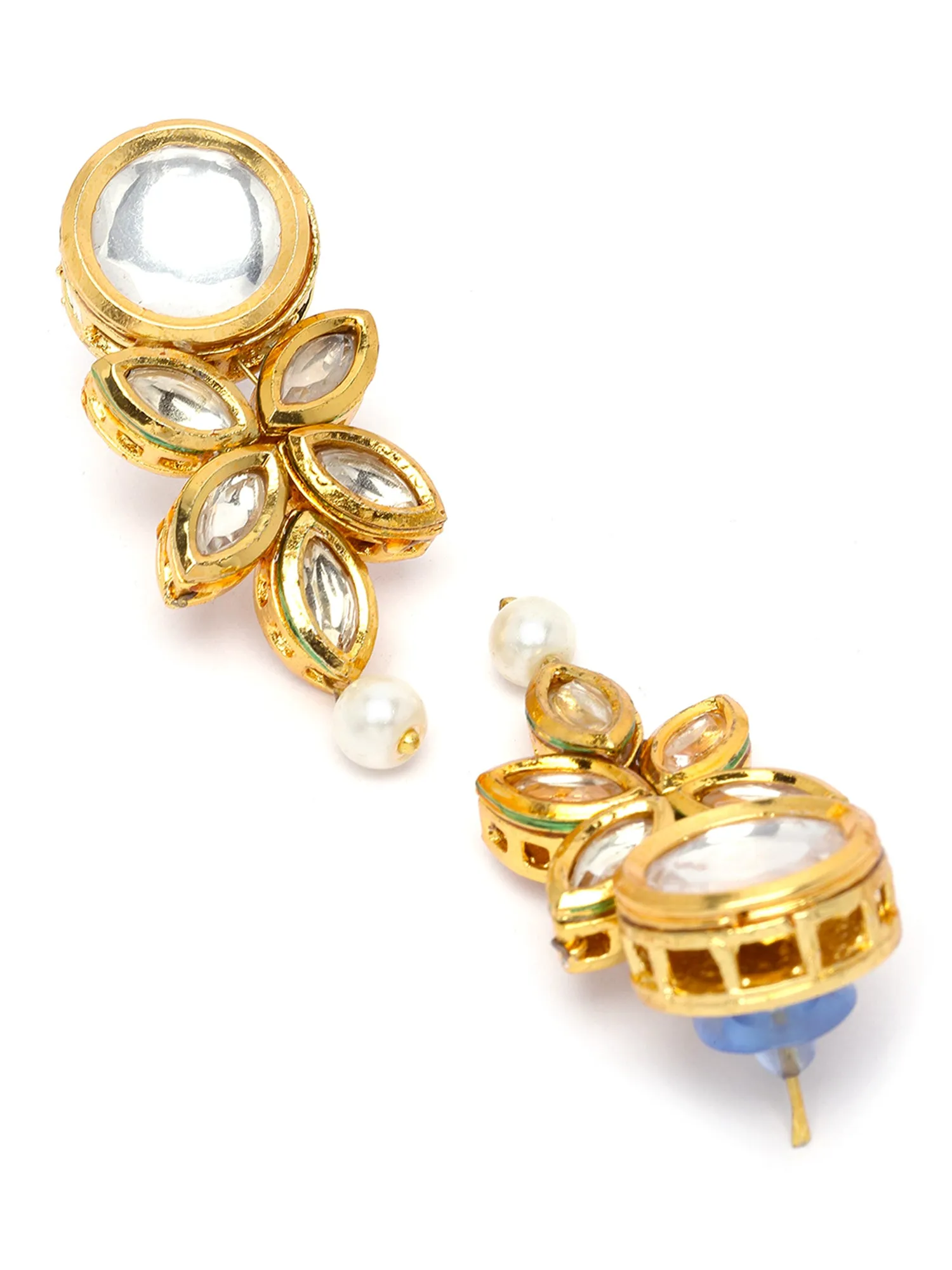 Karatcart Gold Plated Floral Polki Kundan and Pearl Drop Earring for Women