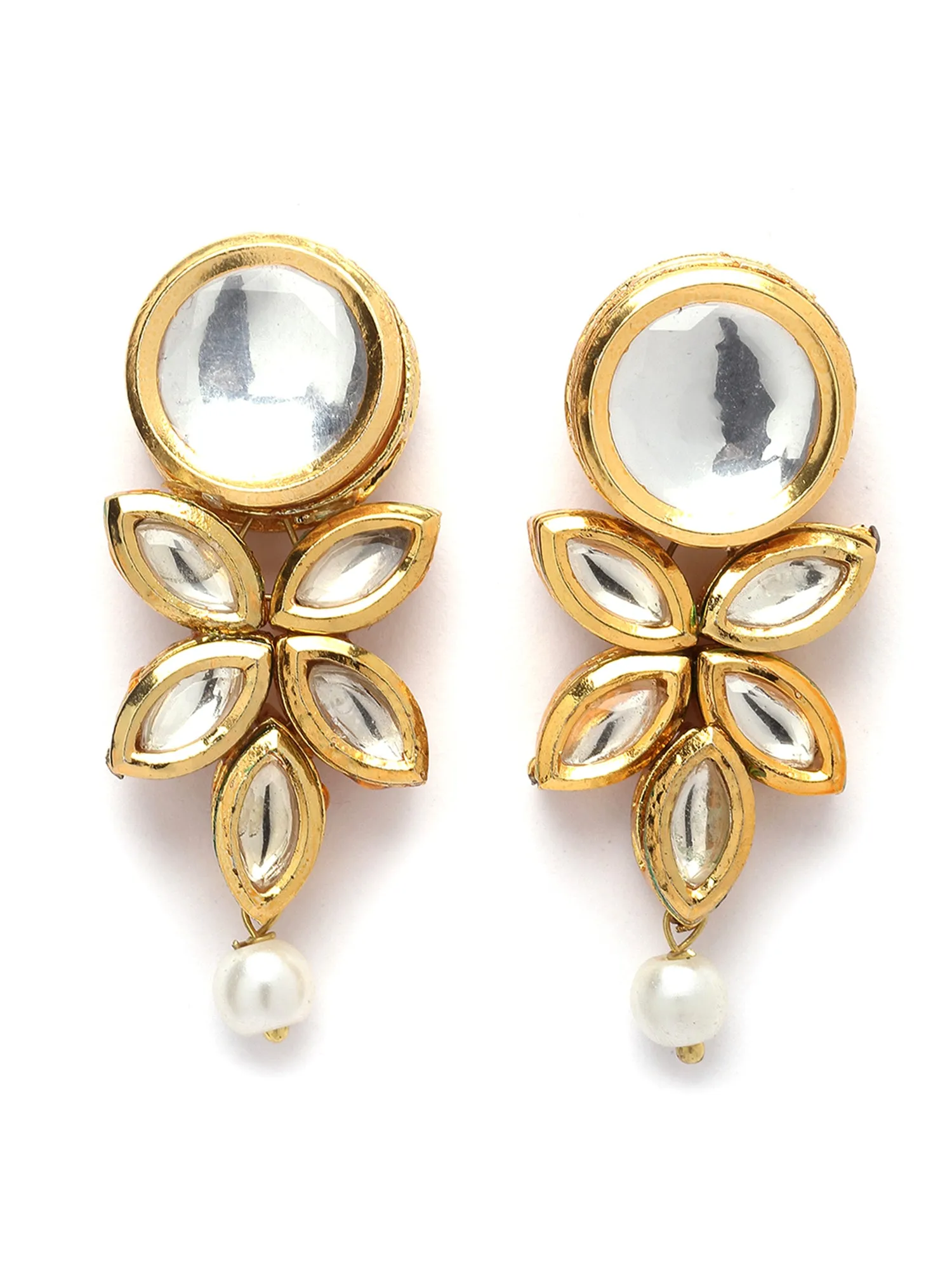 Karatcart Gold Plated Floral Polki Kundan and Pearl Drop Earring for Women