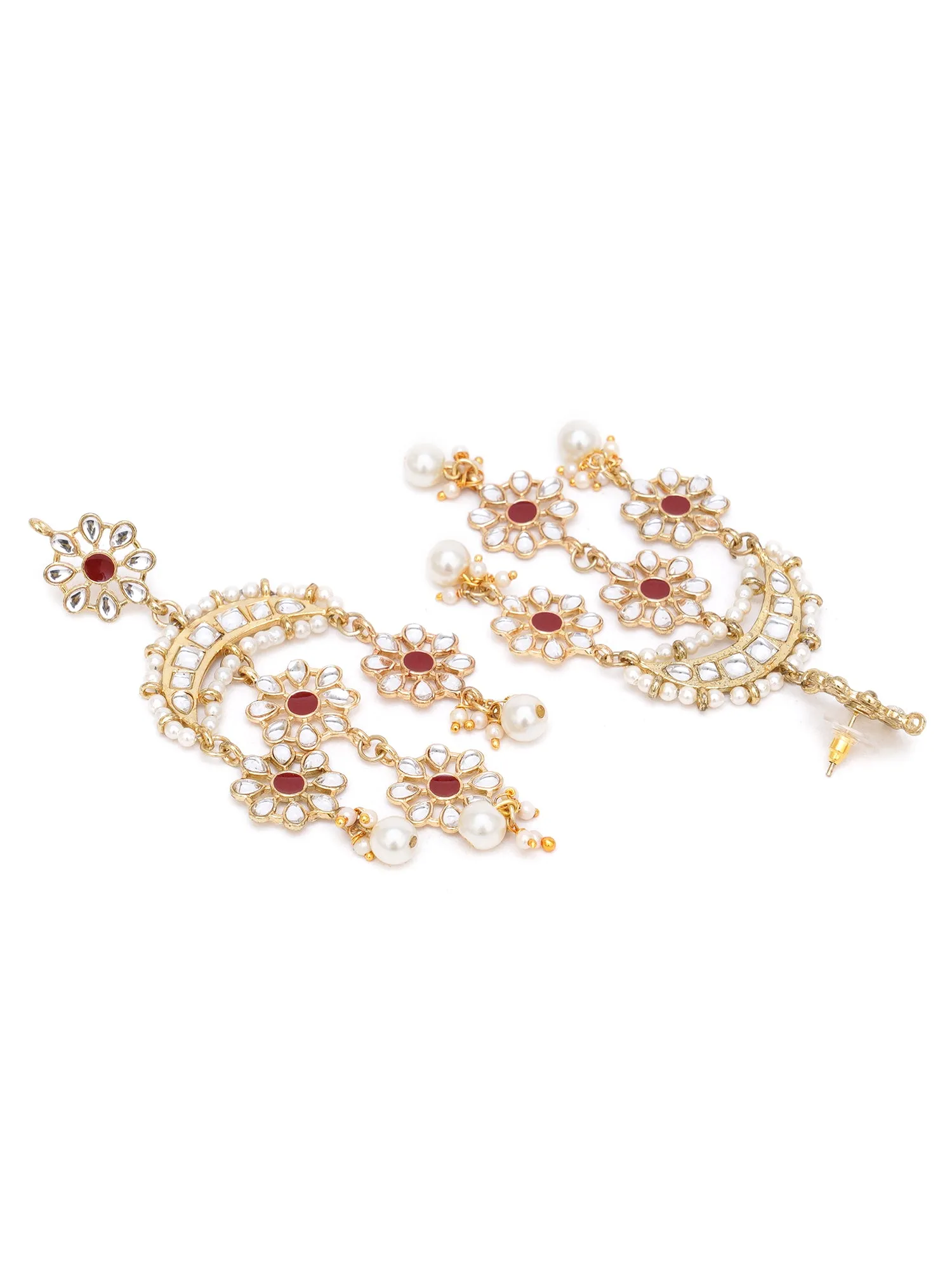 Karatcart Gold Plated Floral Red Meena Kundan Dangler Earrings for Women