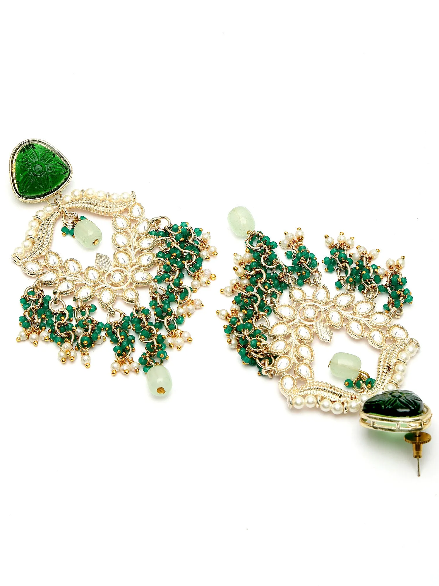 Karatcart Gold Plated Green Carved Stone and Crystal Dangler Earrings for Women
