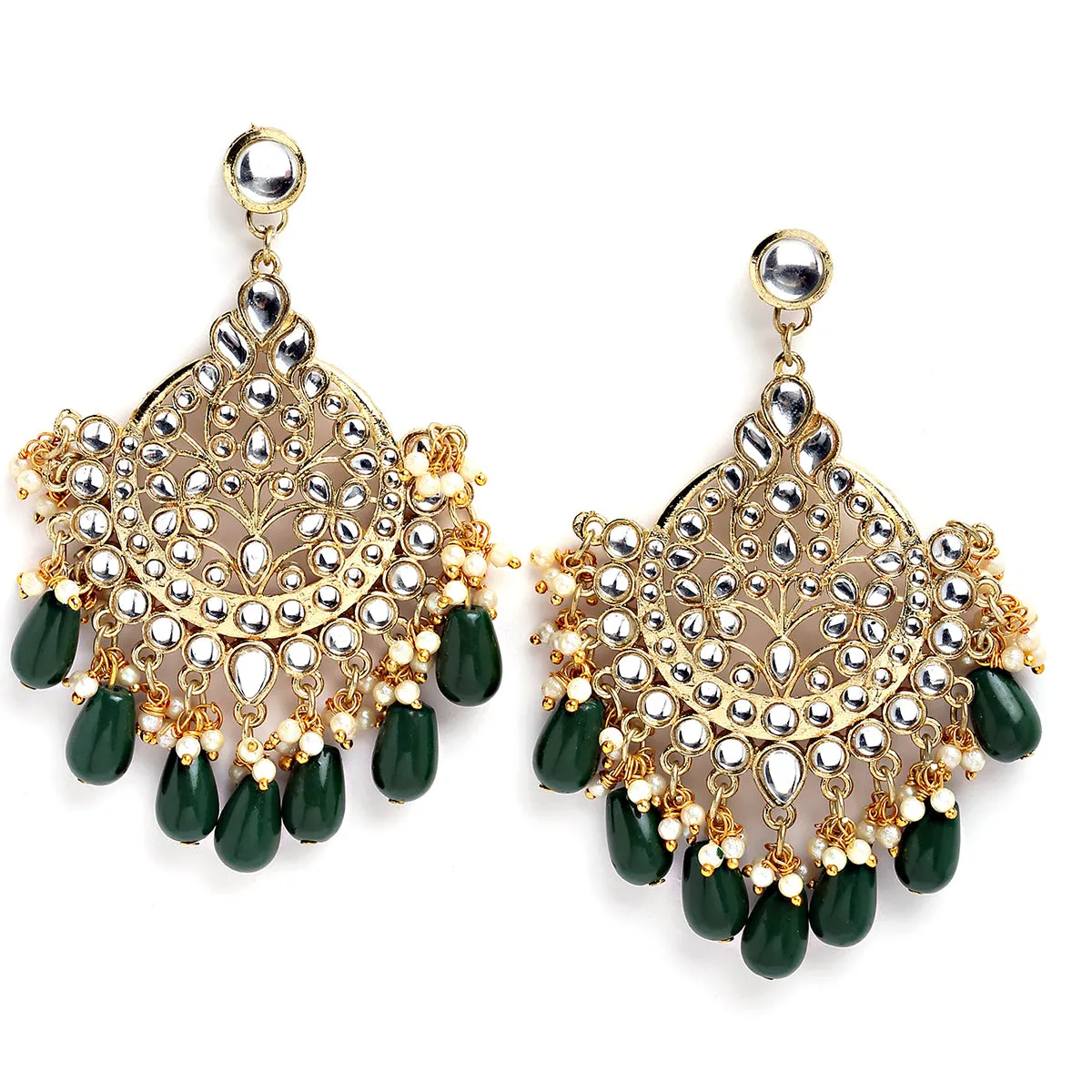 Karatcart Gold Plated Green Drop Beads Kundan Choker Necklace Set for Women