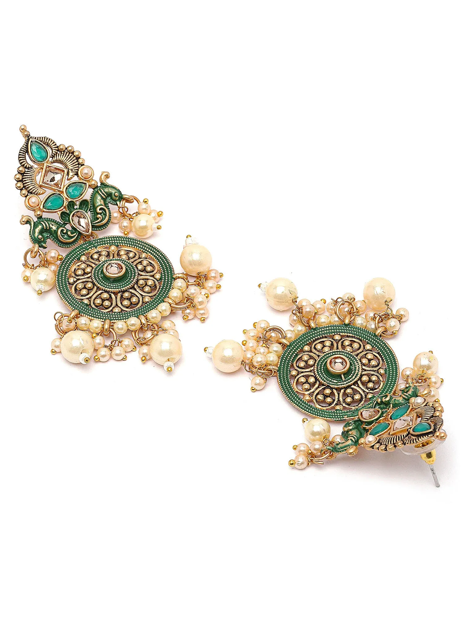 Karatcart Gold Plated Green Meena Kundan Dangler Earrings for Women
