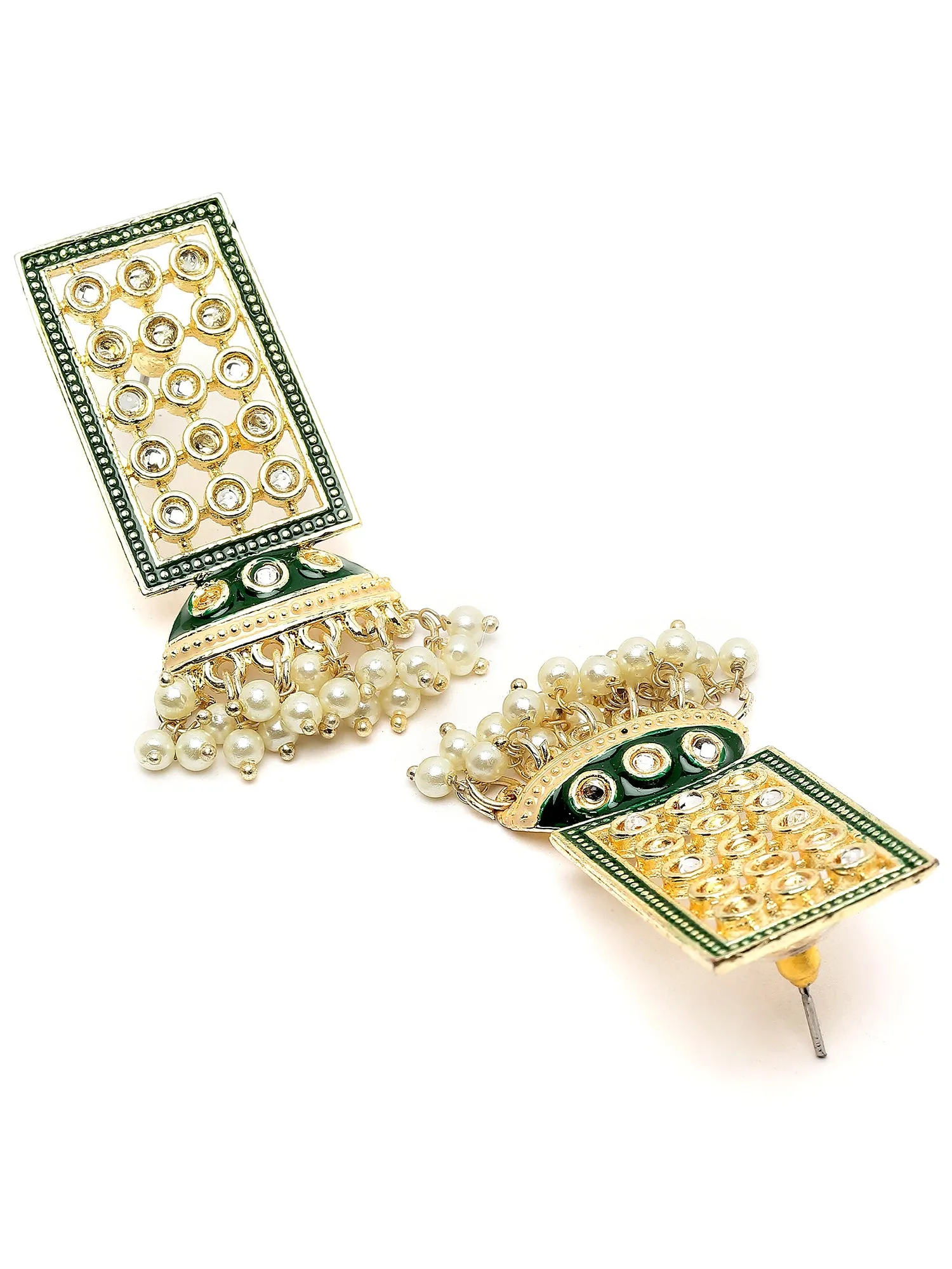 Karatcart Gold Plated Green Meena Kundan Earrings for Women