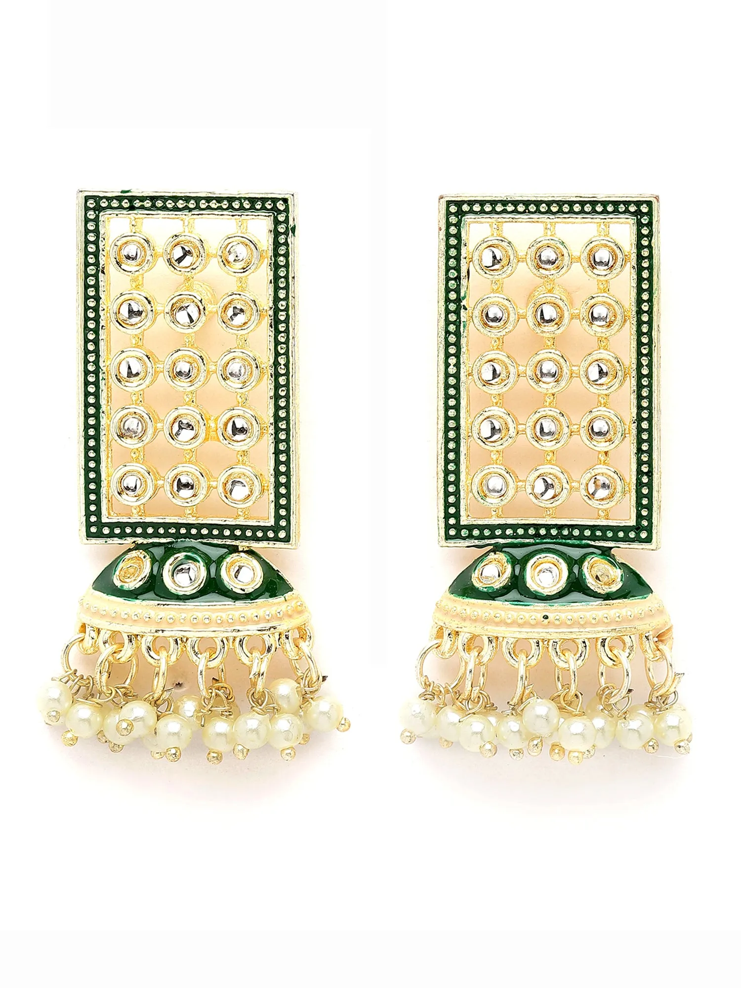 Karatcart Gold Plated Green Meena Kundan Earrings for Women