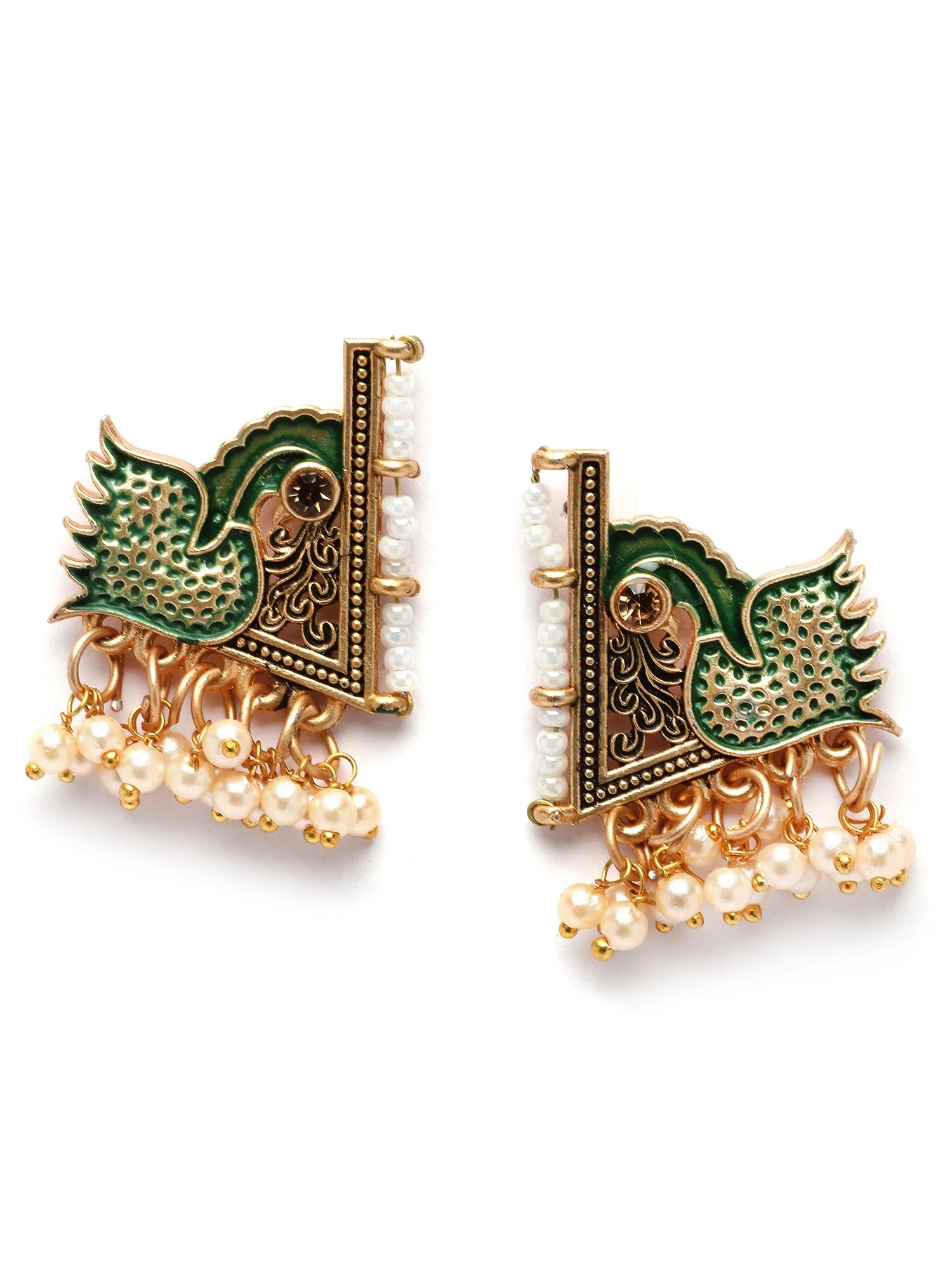 Karatcart Gold Plated Green Meena Peacock Design Stud Earrings for Women