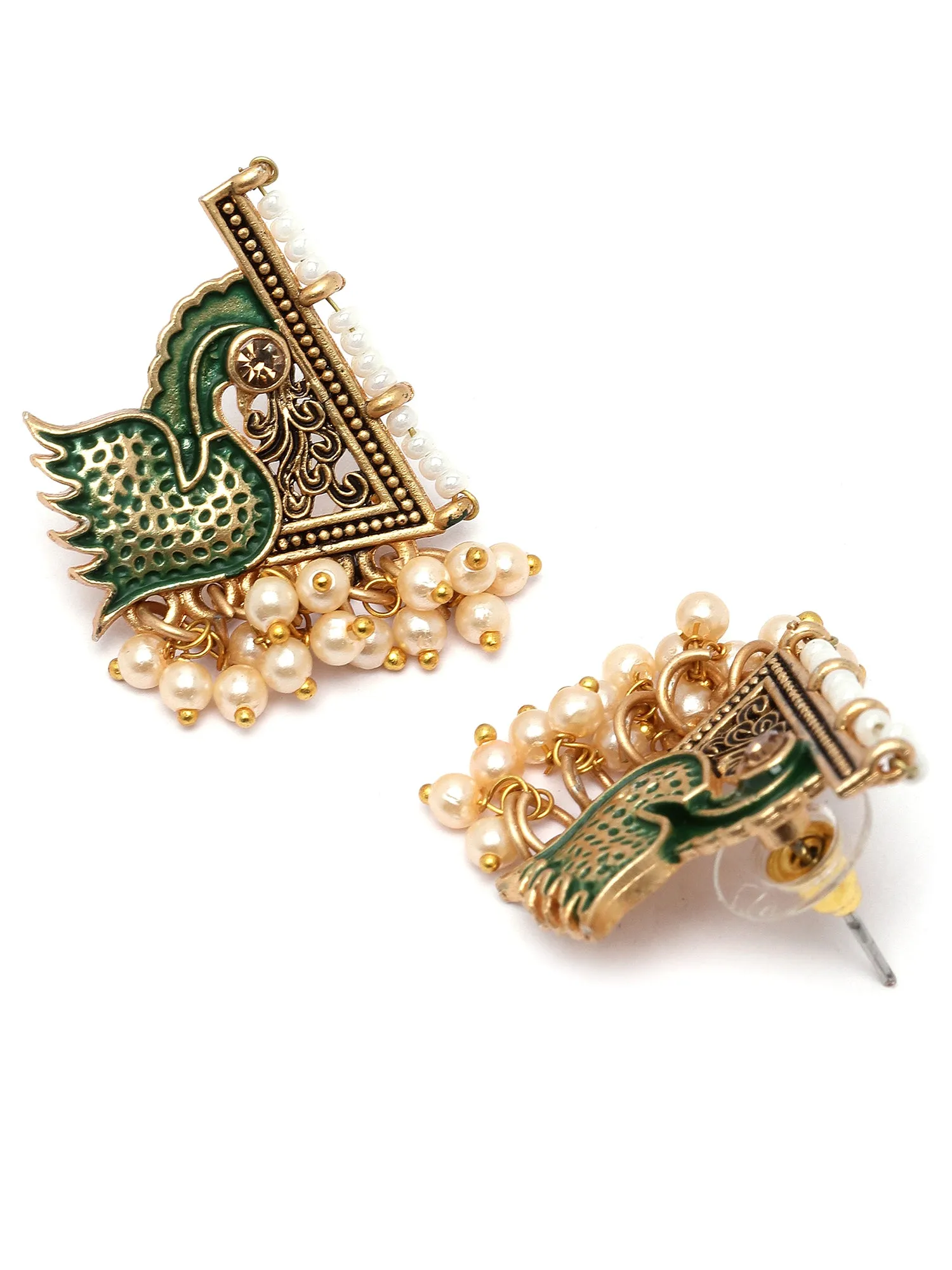 Karatcart Gold Plated Green Meena Peacock Design Stud Earrings for Women