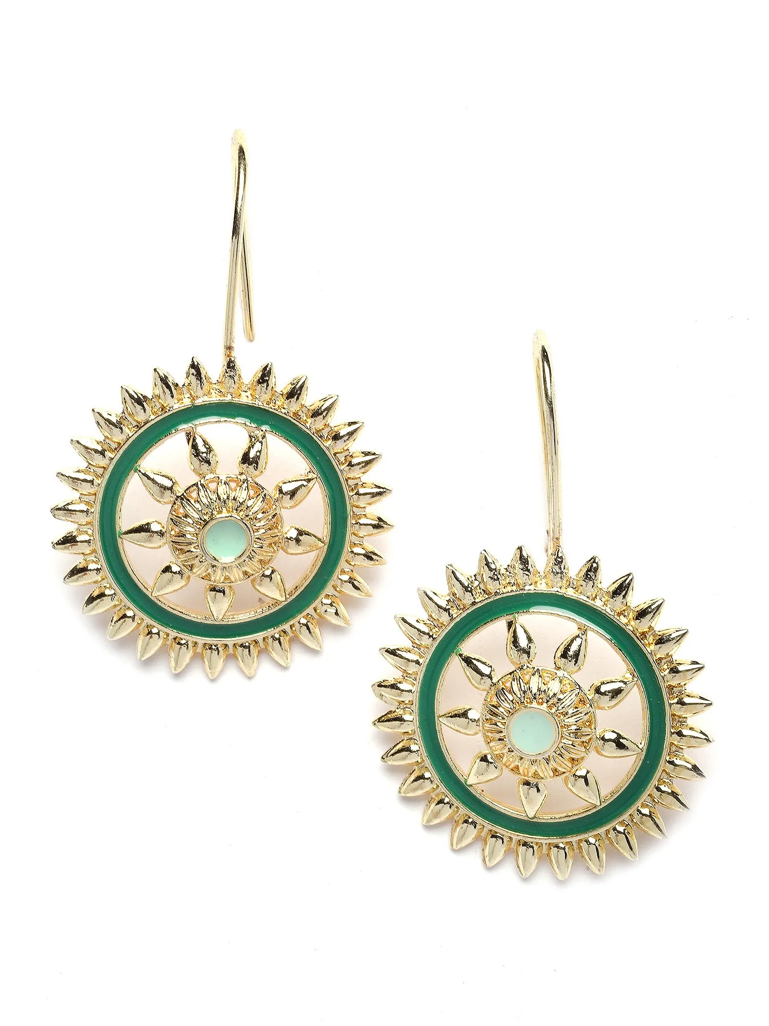Karatcart Gold Plated Green Meena Sun Shape Drop Earring for Women