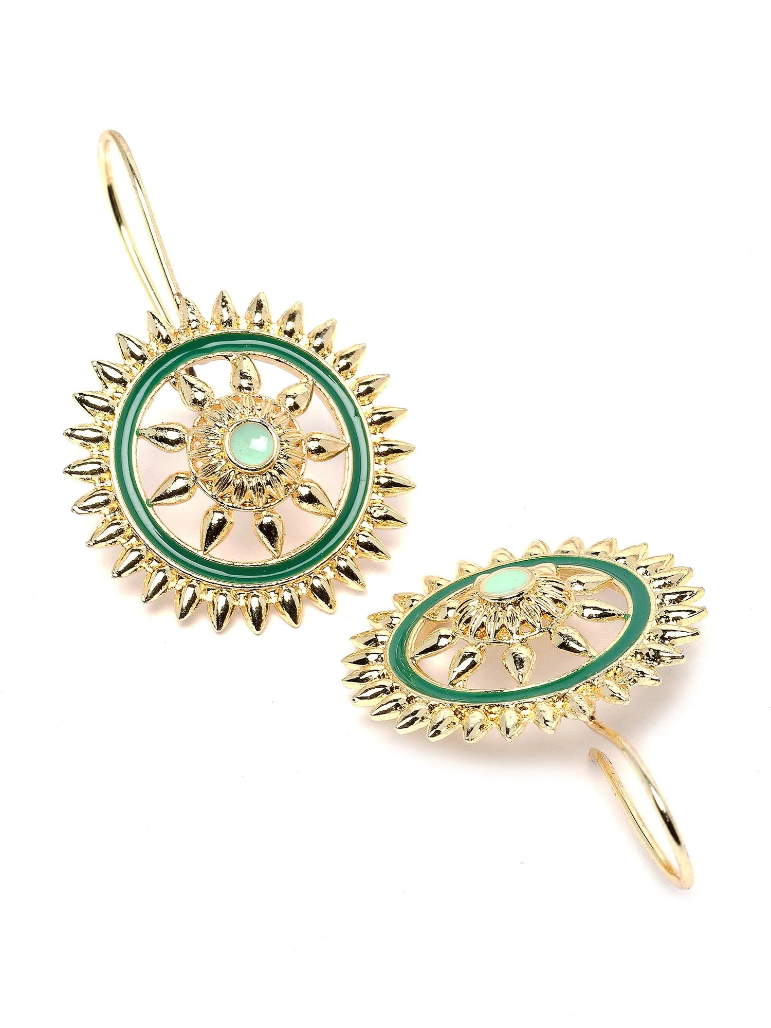 Karatcart Gold Plated Green Meena Sun Shape Drop Earring for Women