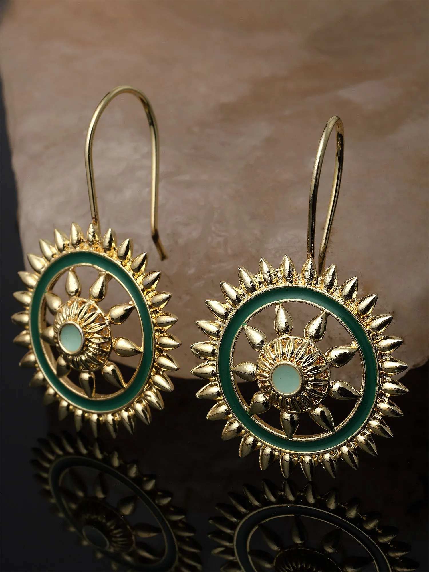 Karatcart Gold Plated Green Meena Sun Shape Drop Earring for Women