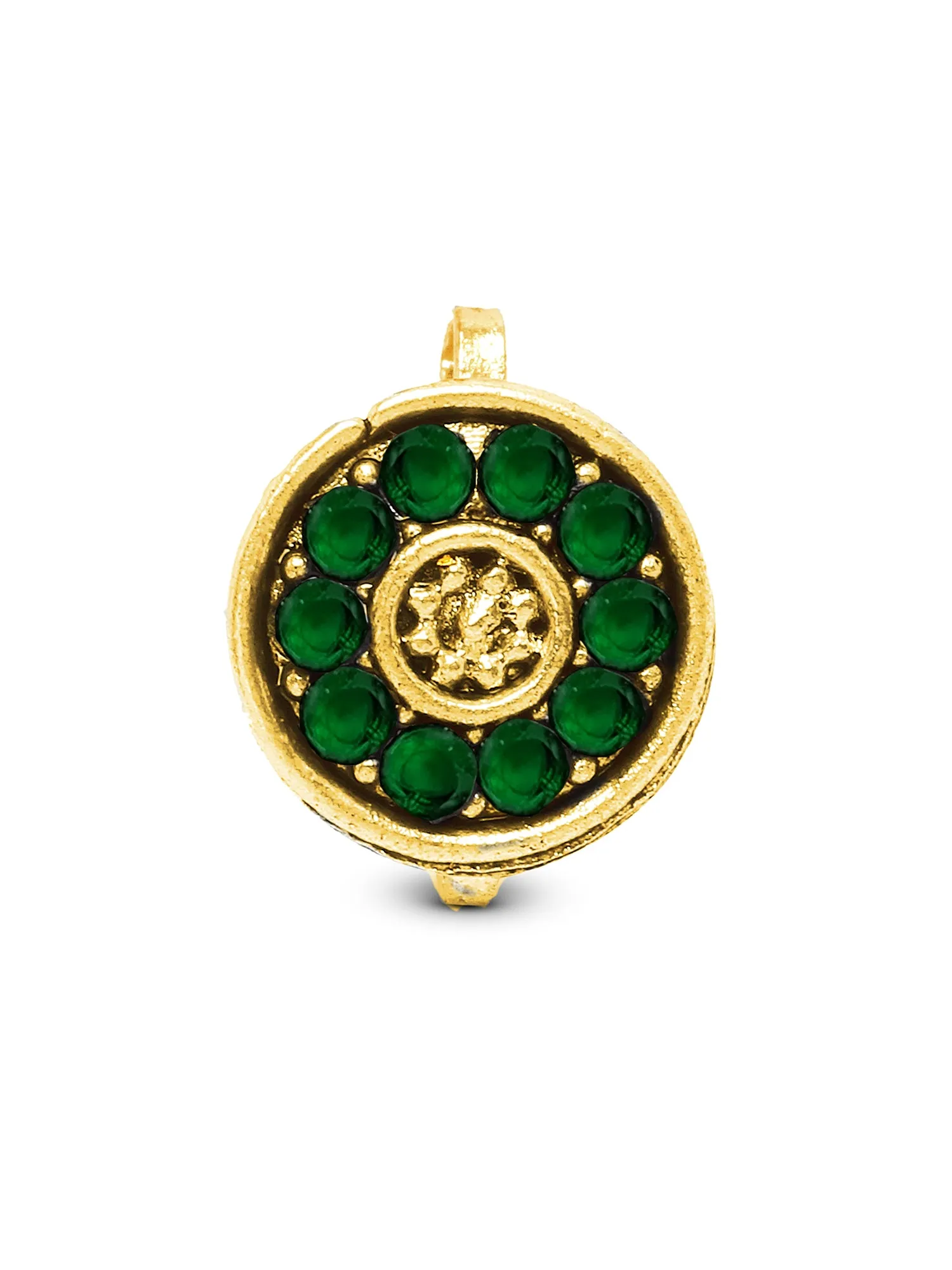 Karatcart Gold Plated Green Stone and Beads Studded Earrings with Maangtikka and Nath Combo