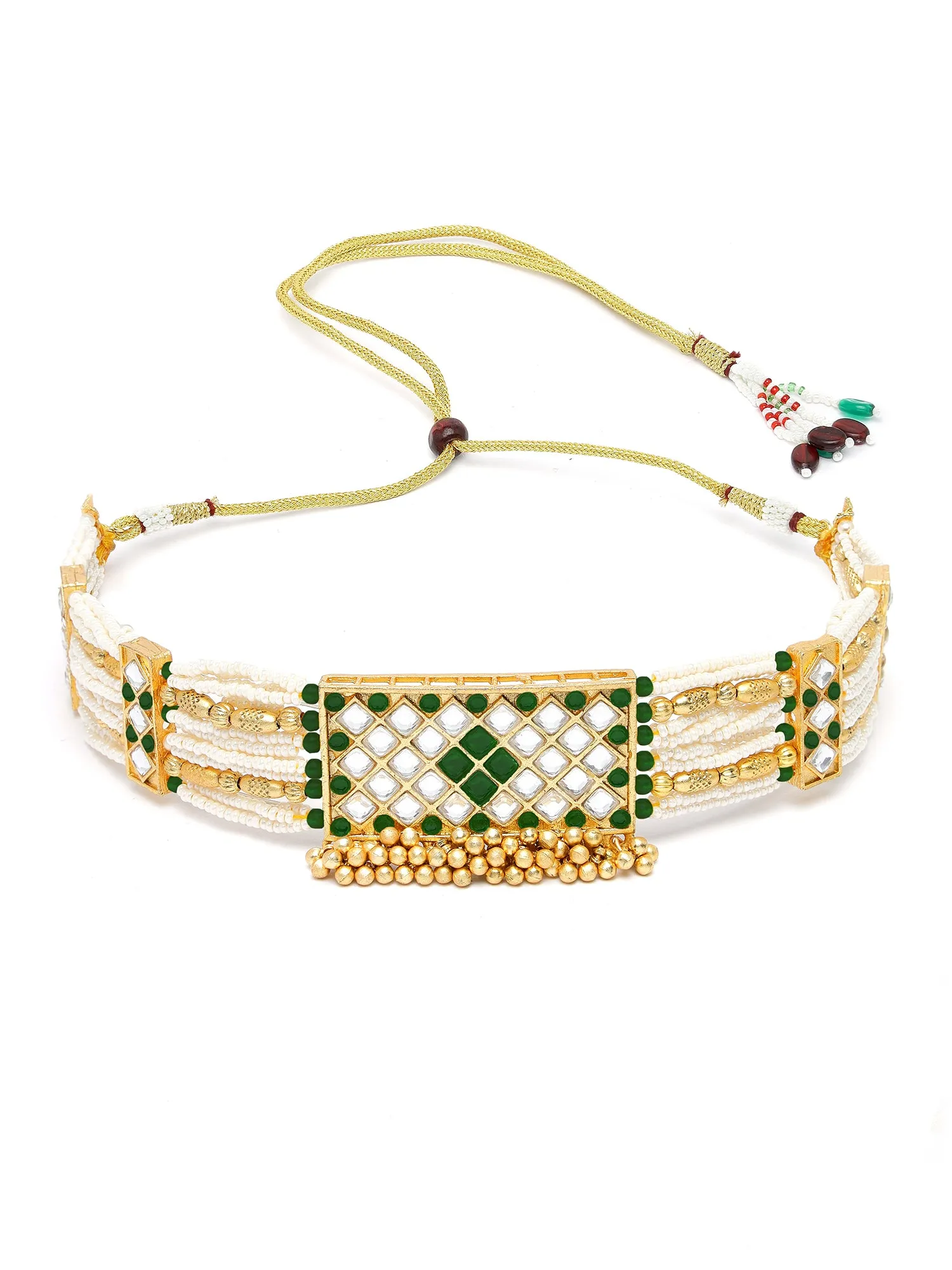Karatcart Gold Plated Green Stone Choker Necklace Set for Women