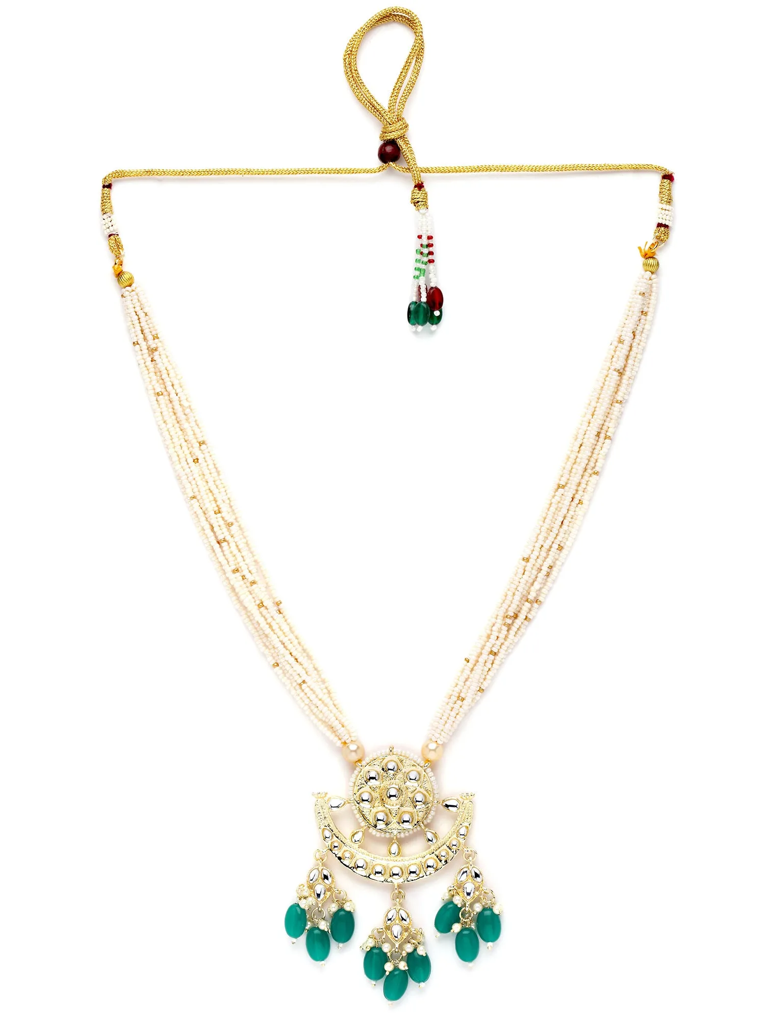 Karatcart Gold Plated Green Tumble And Kundan Studded Long Rani Haar Necklace Set - Womens