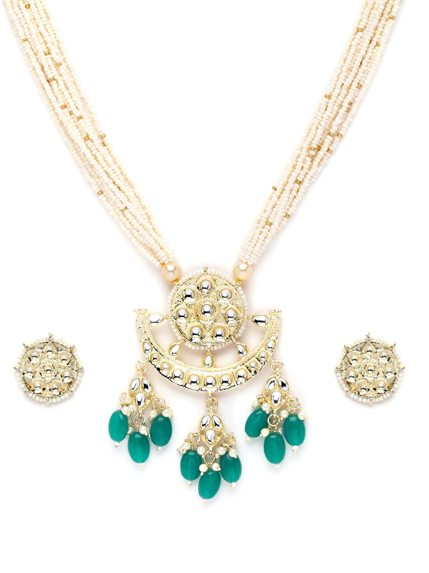 Karatcart Gold Plated Green Tumble And Kundan Studded Long Rani Haar Necklace Set - Womens