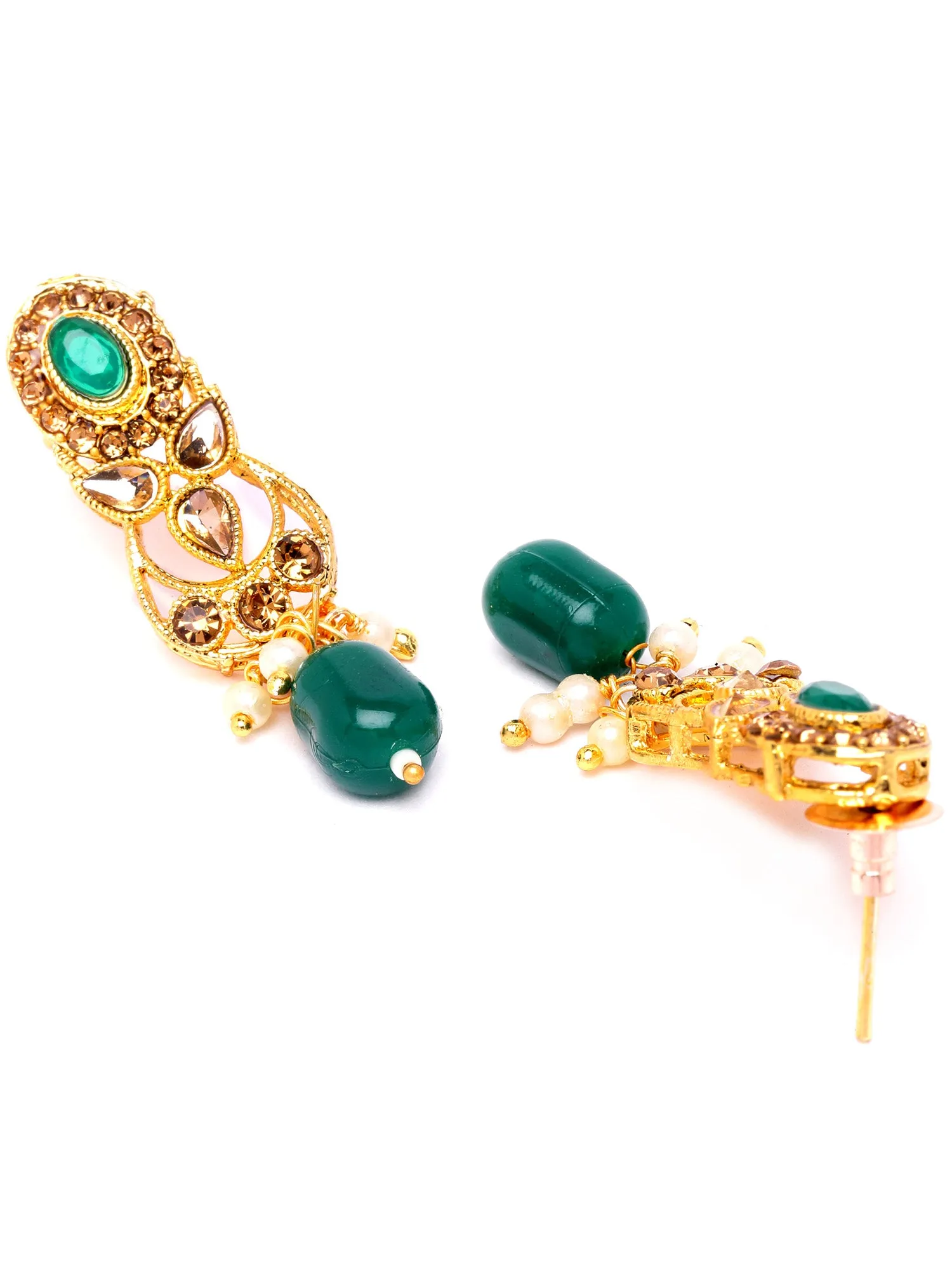 Karatcart Gold Plated Green Tumble and Kundan Studded Necklace Set