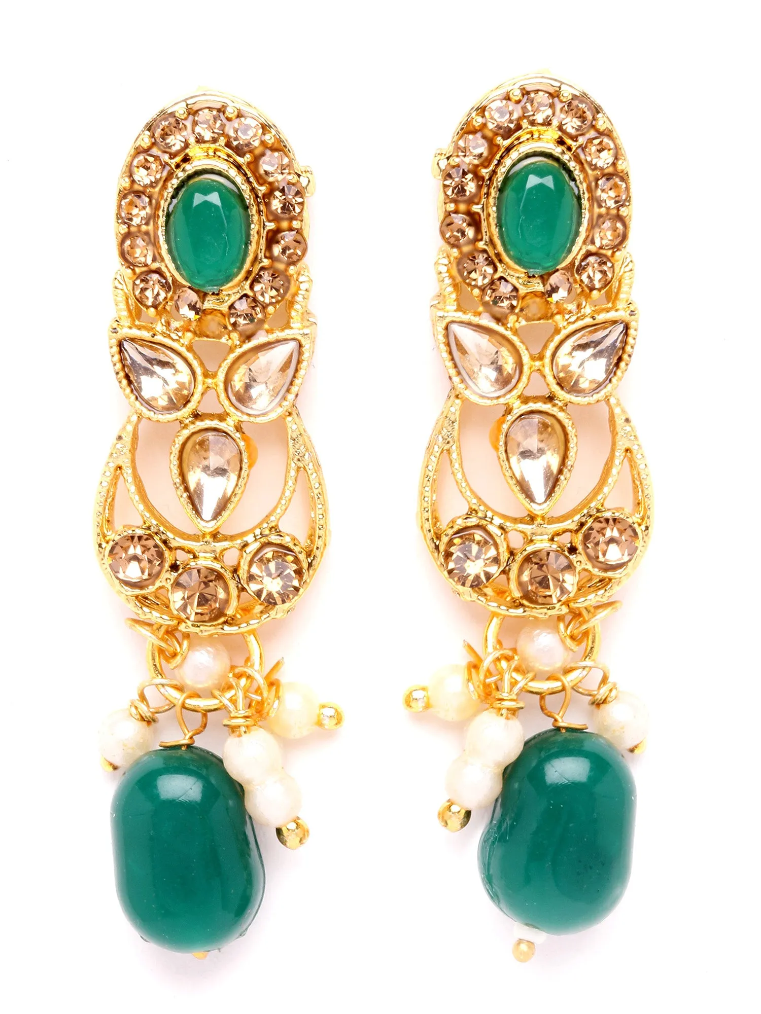 Karatcart Gold Plated Green Tumble and Kundan Studded Necklace Set