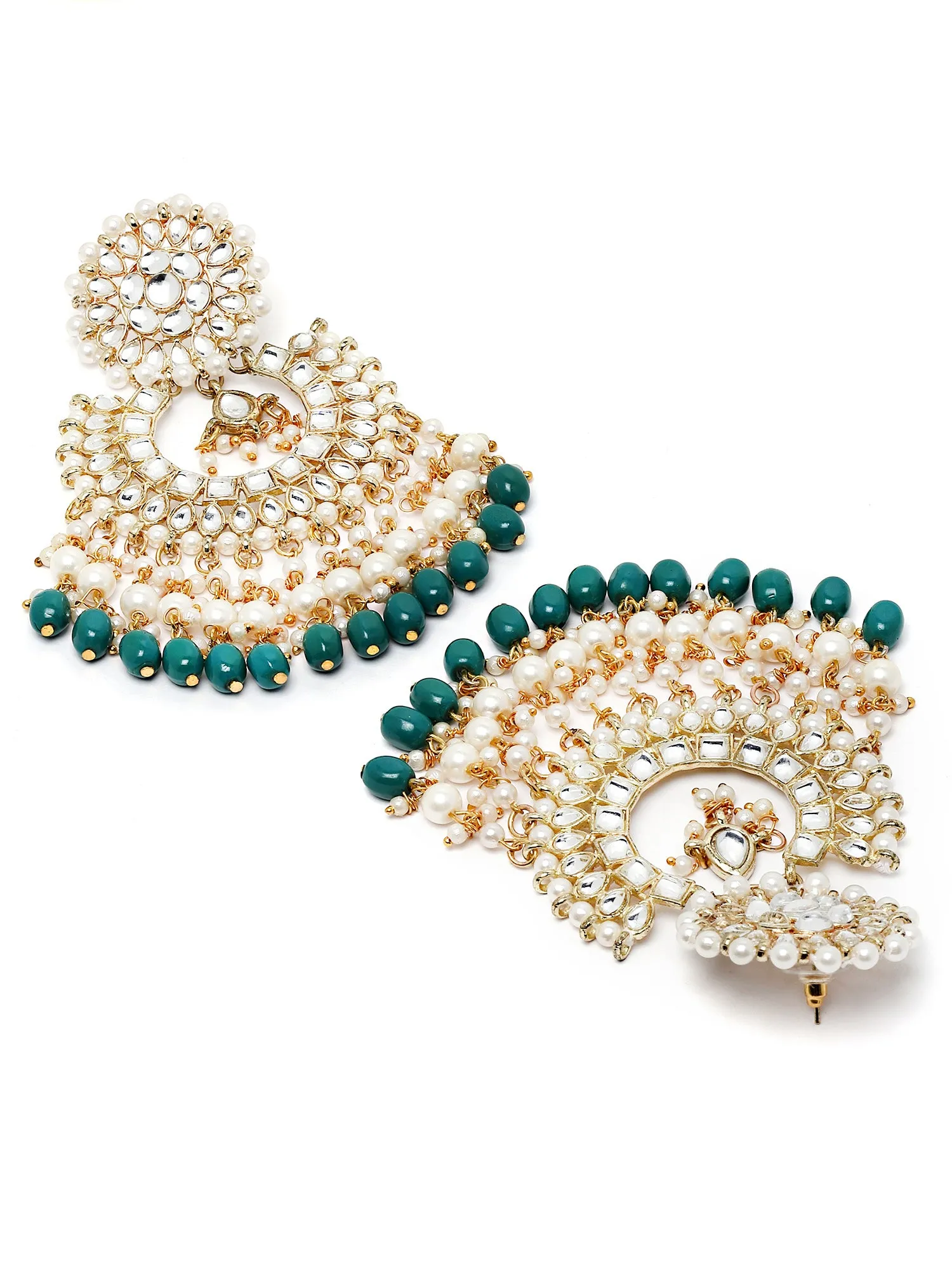 Karatcart Gold Plated Green Tumble and Pearl Studded Kundan Dangler Earrings for Women