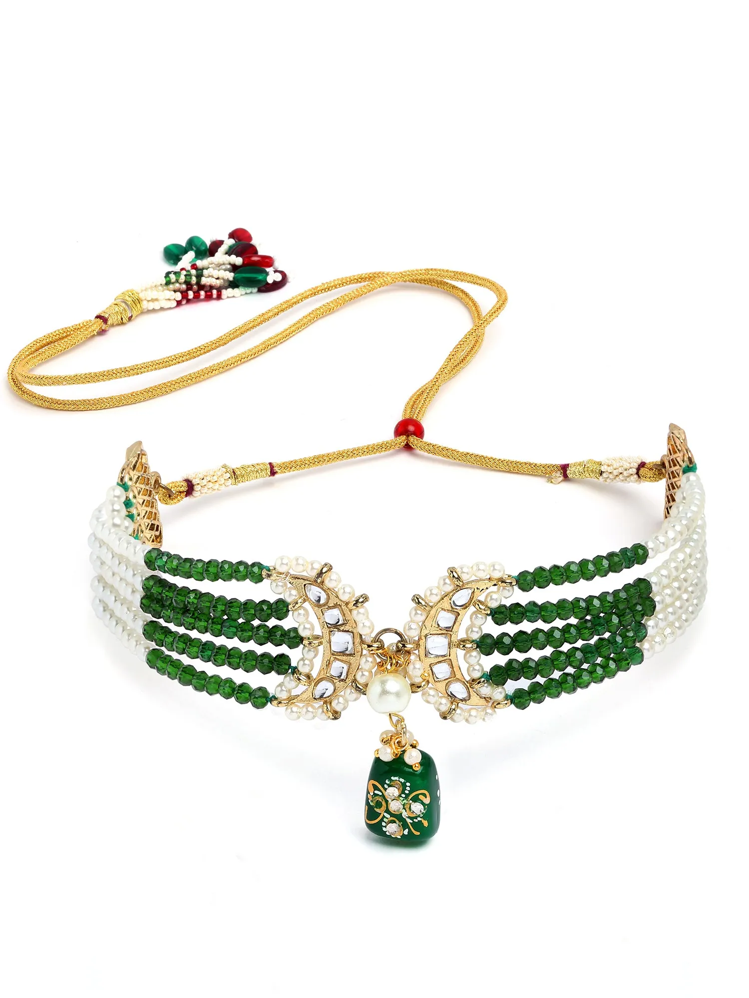 Karatcart Gold Plated Green Tumble Beaded Choker Necklace Set for Women