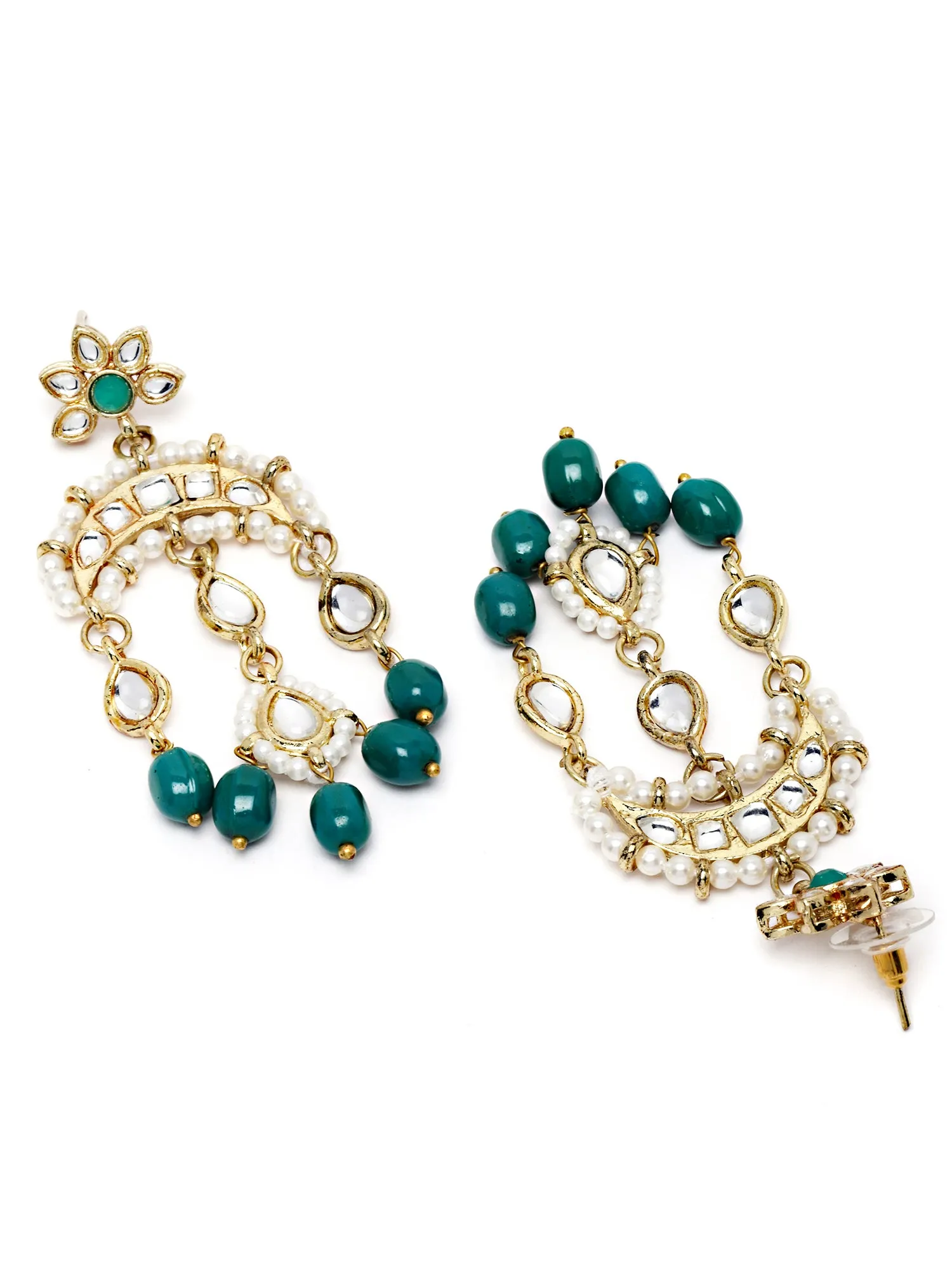 Karatcart Gold Plated Green Tumble Kundan Dangler Earrings for Women