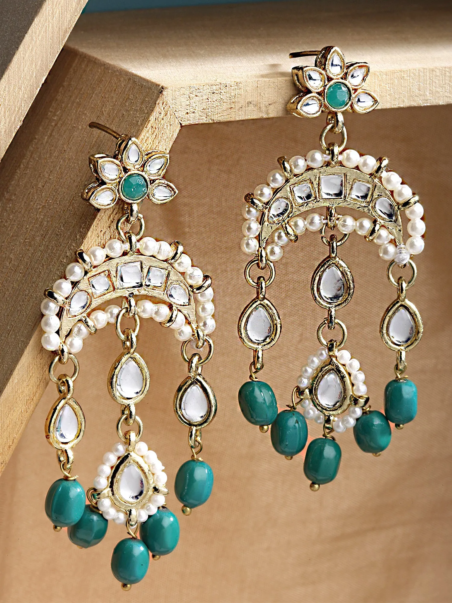 Karatcart Gold Plated Green Tumble Kundan Dangler Earrings for Women