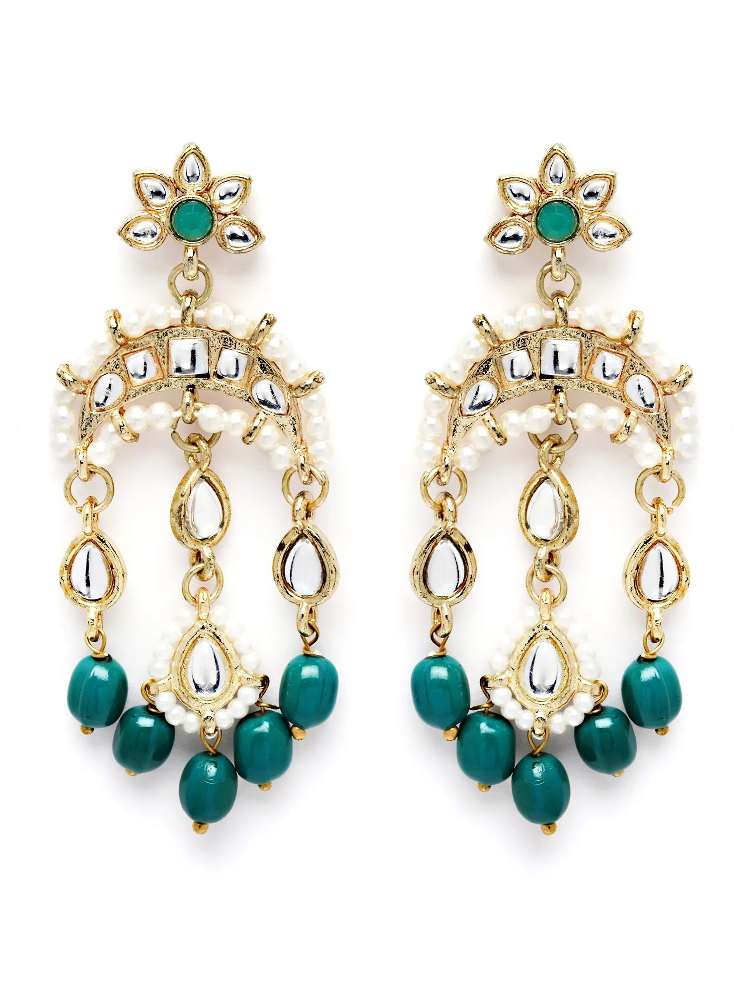Karatcart Gold Plated Green Tumble Kundan Dangler Earrings for Women