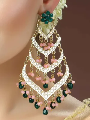 Karatcart Gold Plated Green Tumble Pink Crystal Kundan Drop Earrings for Women