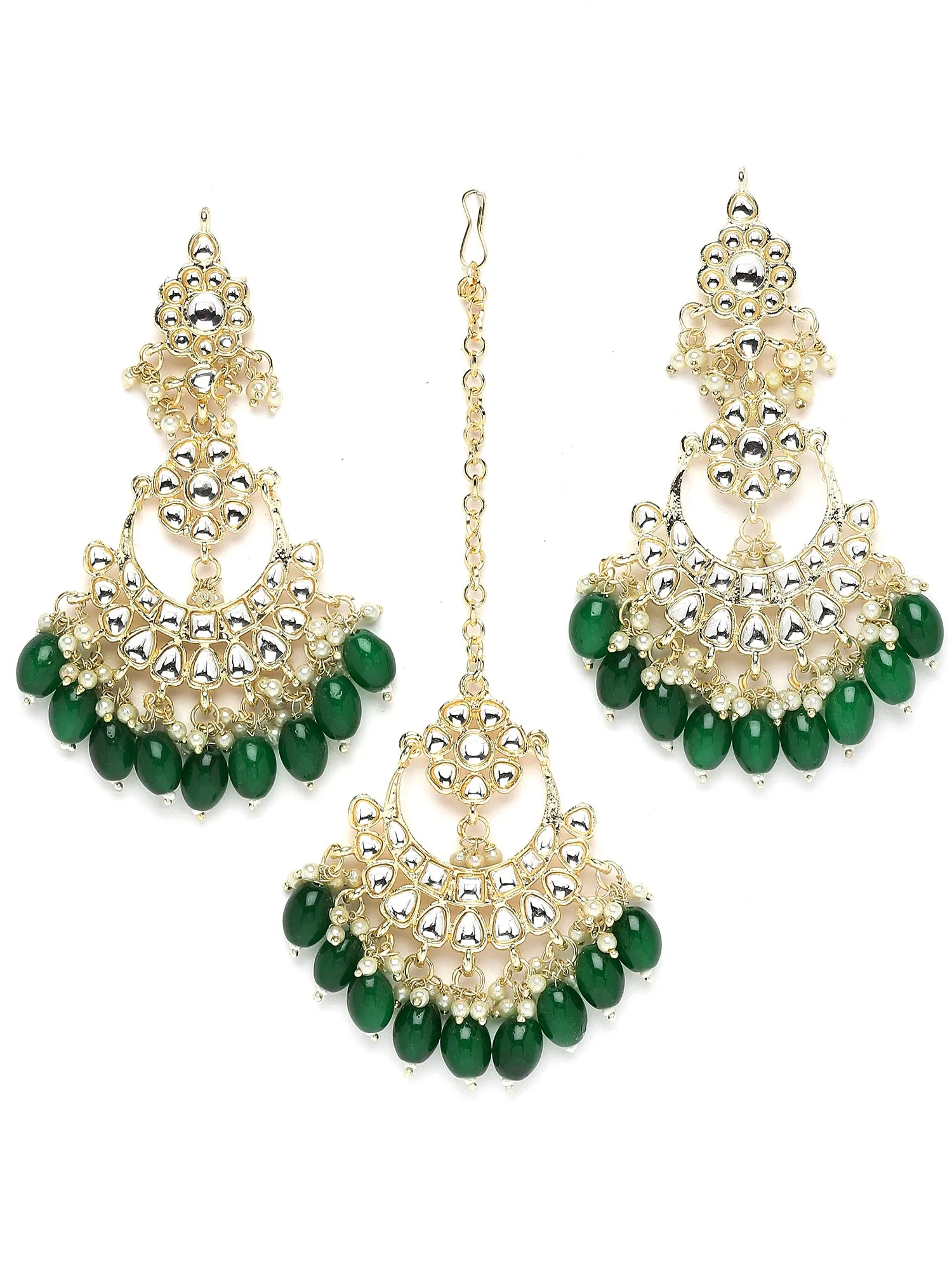Karatcart Gold Plated Green Tumble Studded Kundan Bridal Necklace Set for Women