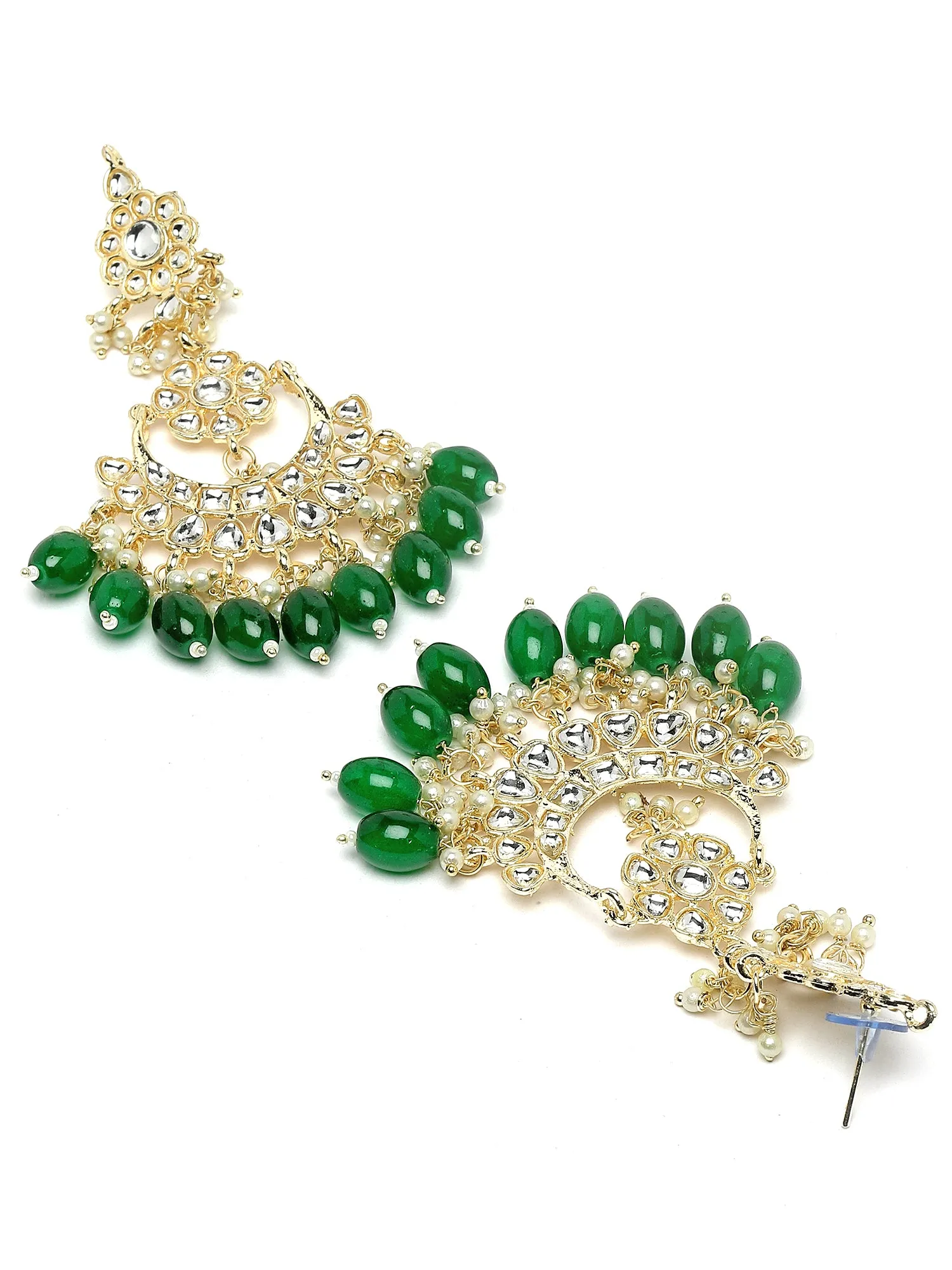 Karatcart Gold Plated Green Tumble Studded Kundan Bridal Necklace Set for Women