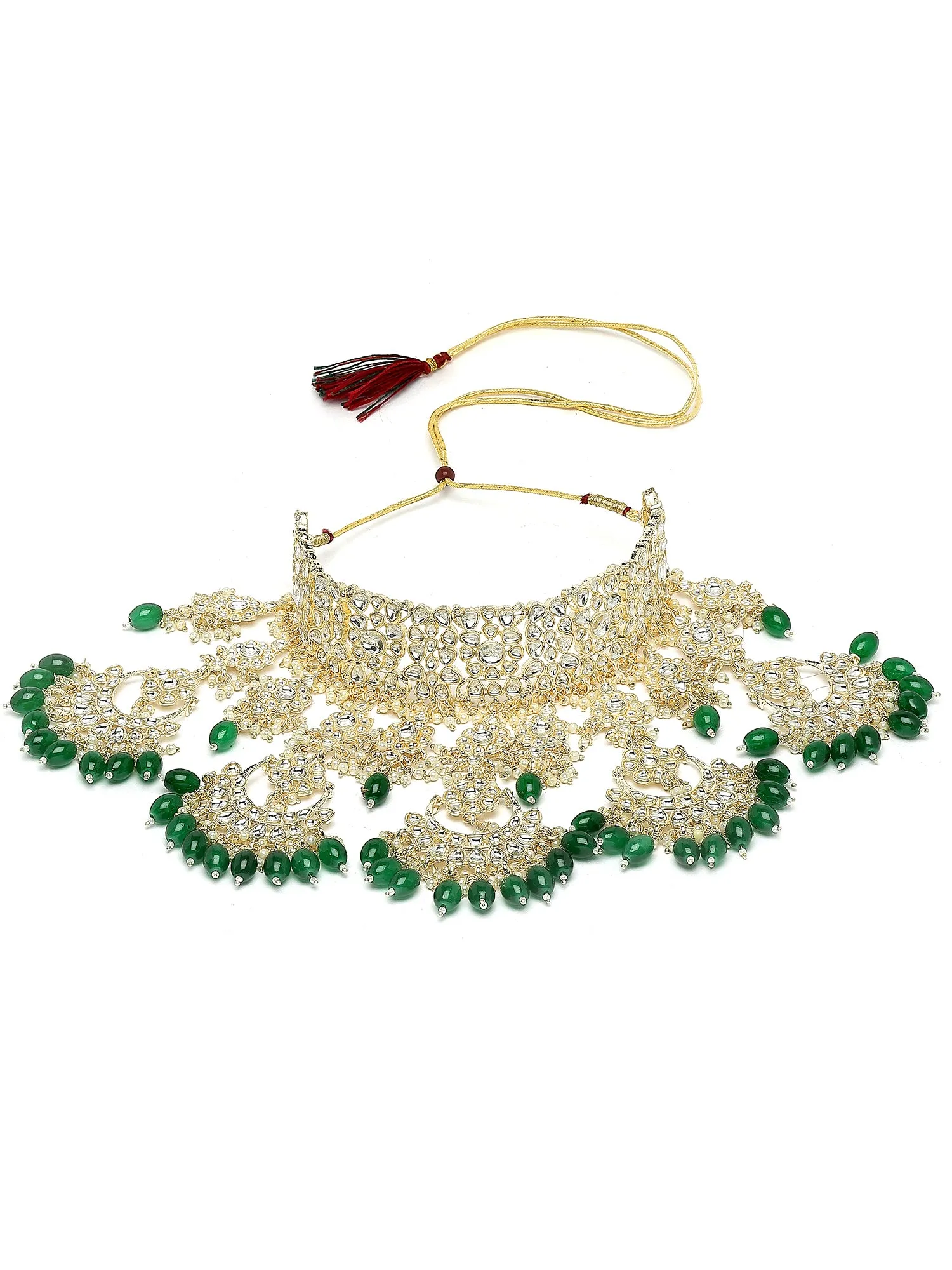 Karatcart Gold Plated Green Tumble Studded Kundan Bridal Necklace Set for Women