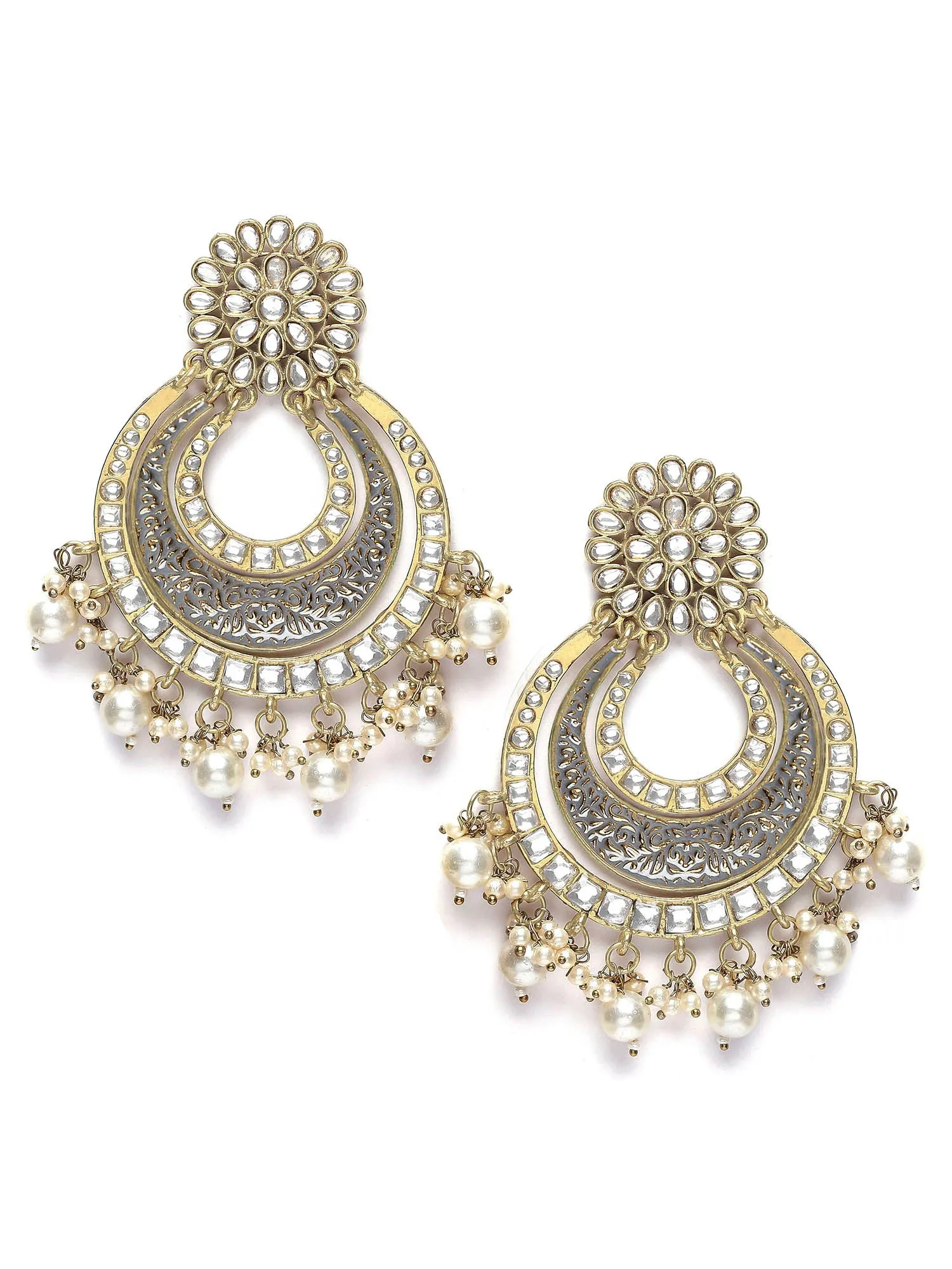 Karatcart Gold Plated Grey Meena Dangler Earrings for Women