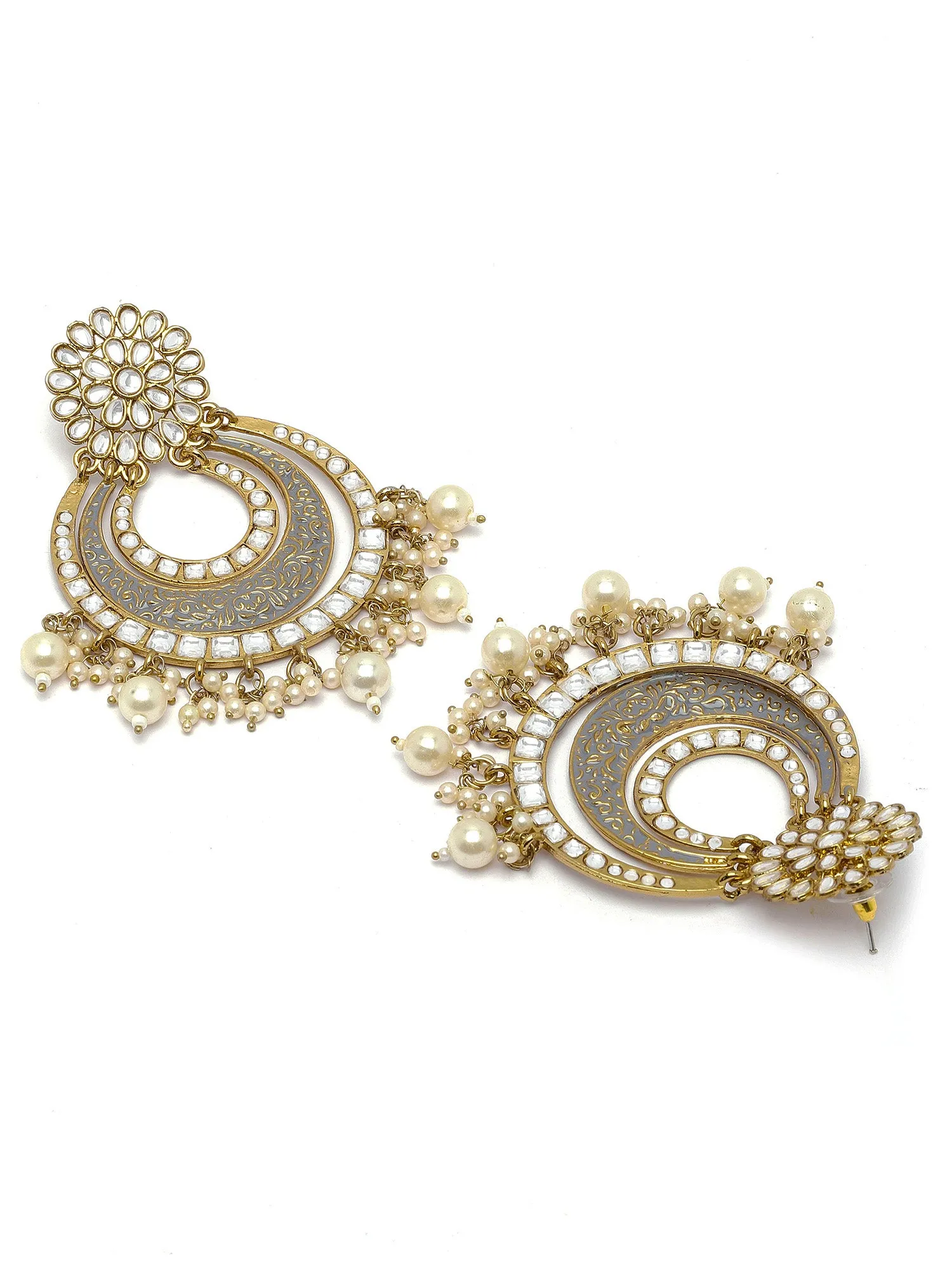 Karatcart Gold Plated Grey Meena Dangler Earrings for Women