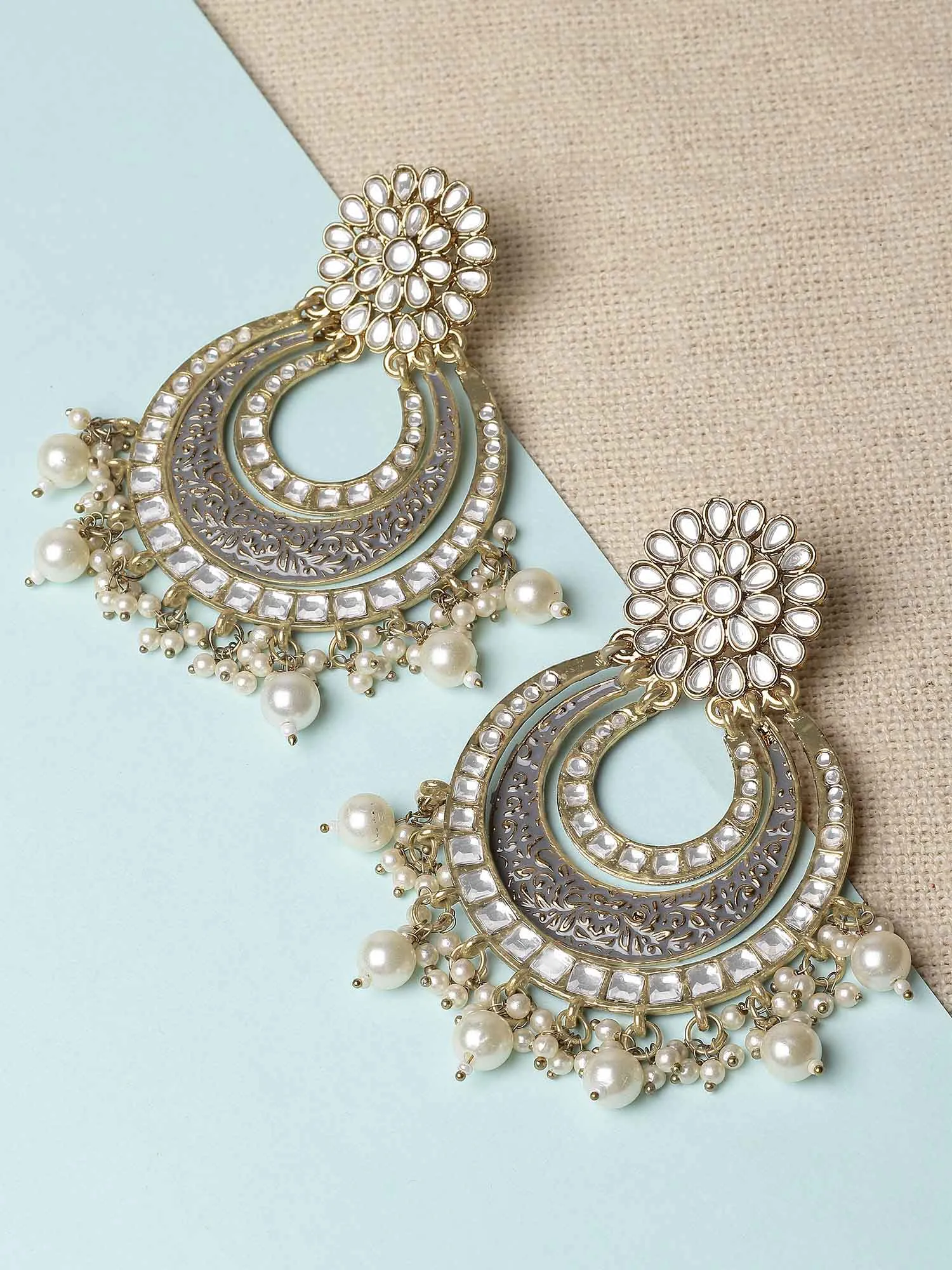 Karatcart Gold Plated Grey Meena Dangler Earrings for Women
