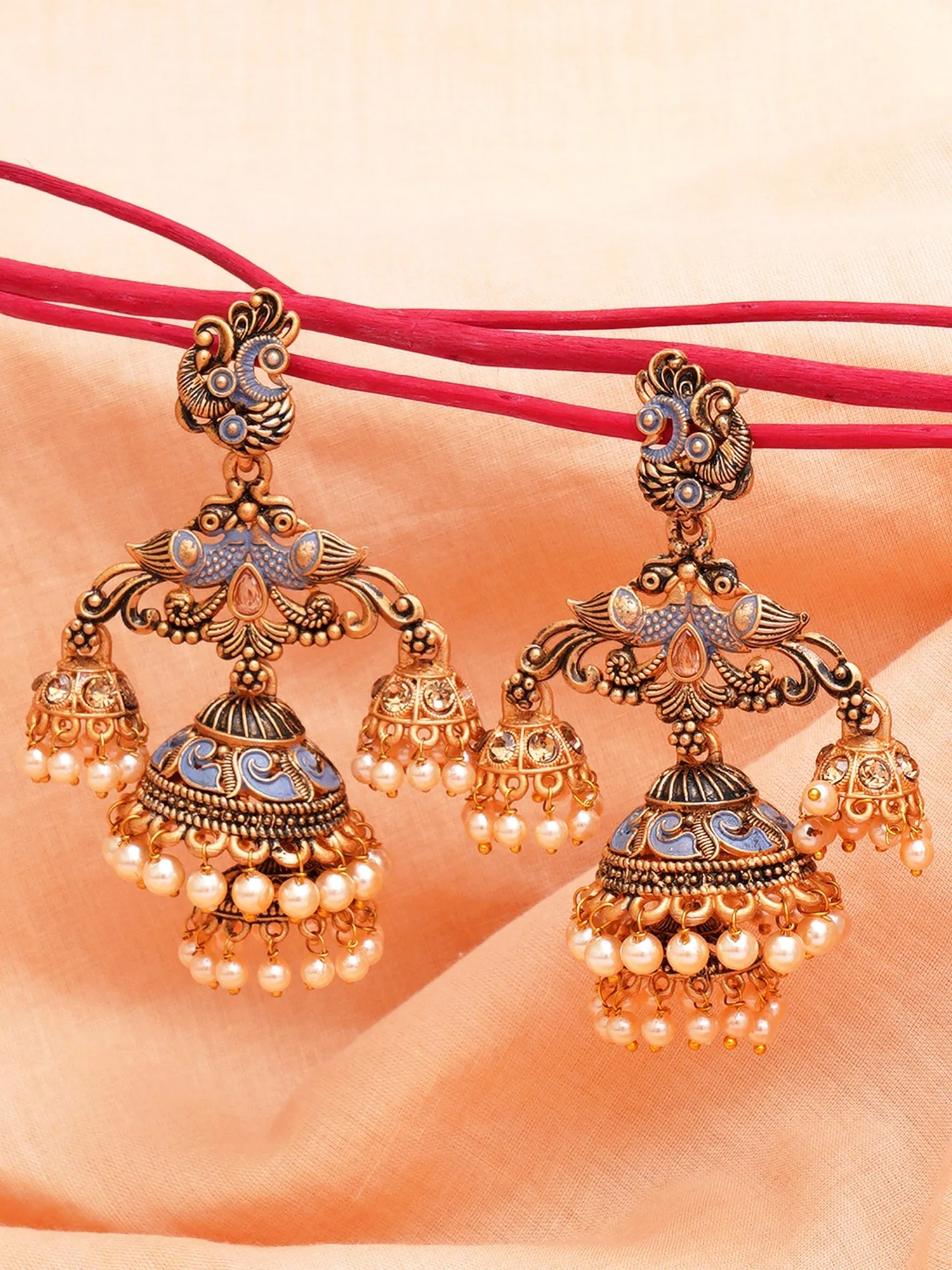 Karatcart Gold Plated Grey Meena Double Jhumki Earrings for Women