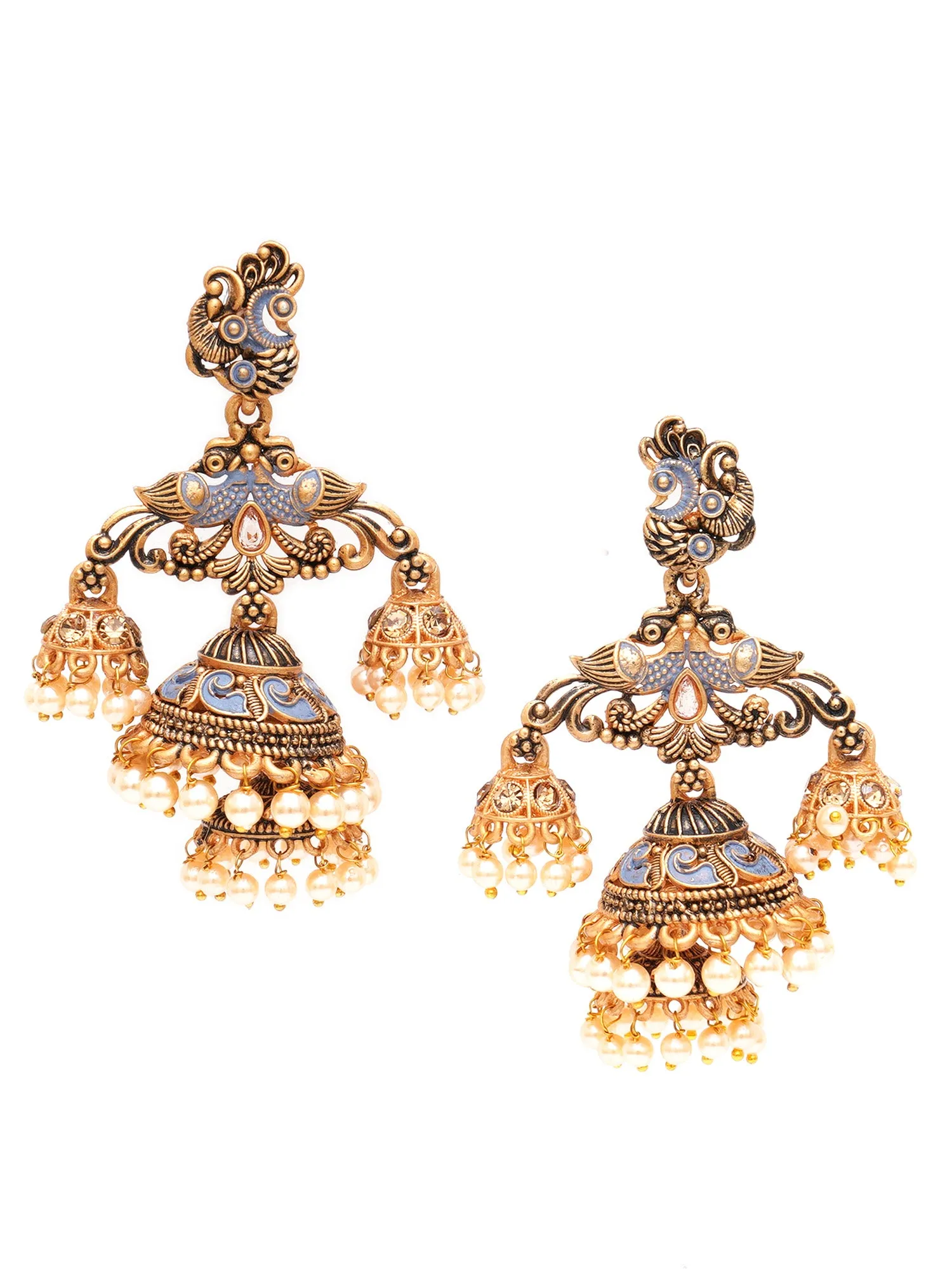Karatcart Gold Plated Grey Meena Double Jhumki Earrings for Women
