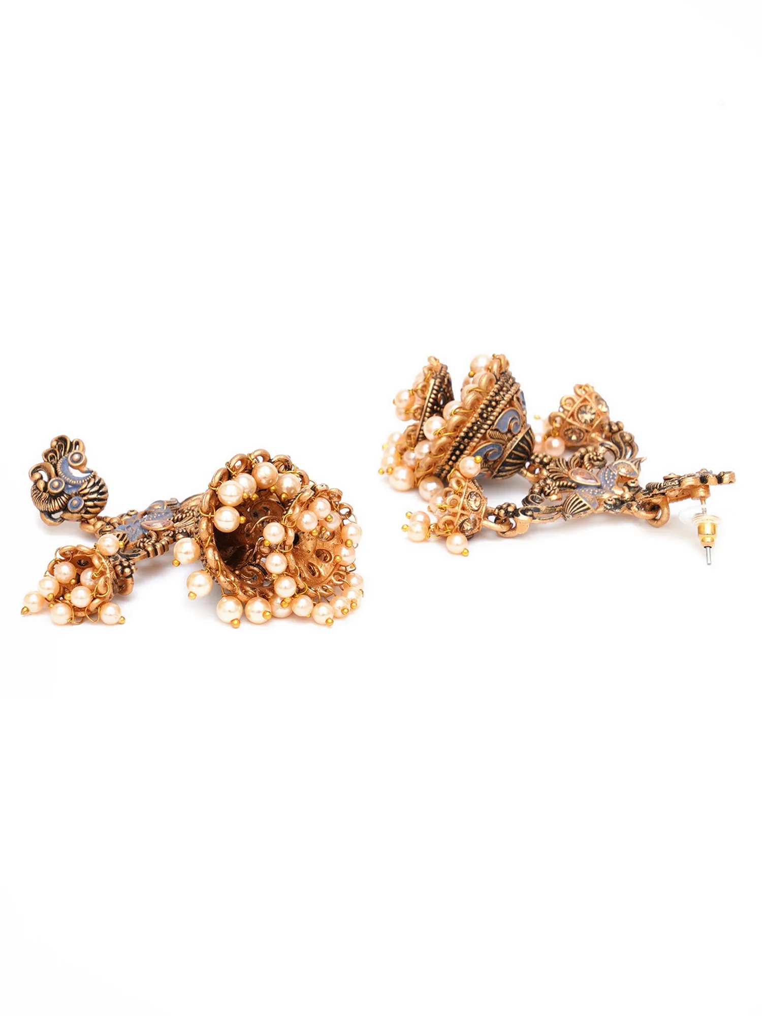 Karatcart Gold Plated Grey Meena Double Jhumki Earrings for Women
