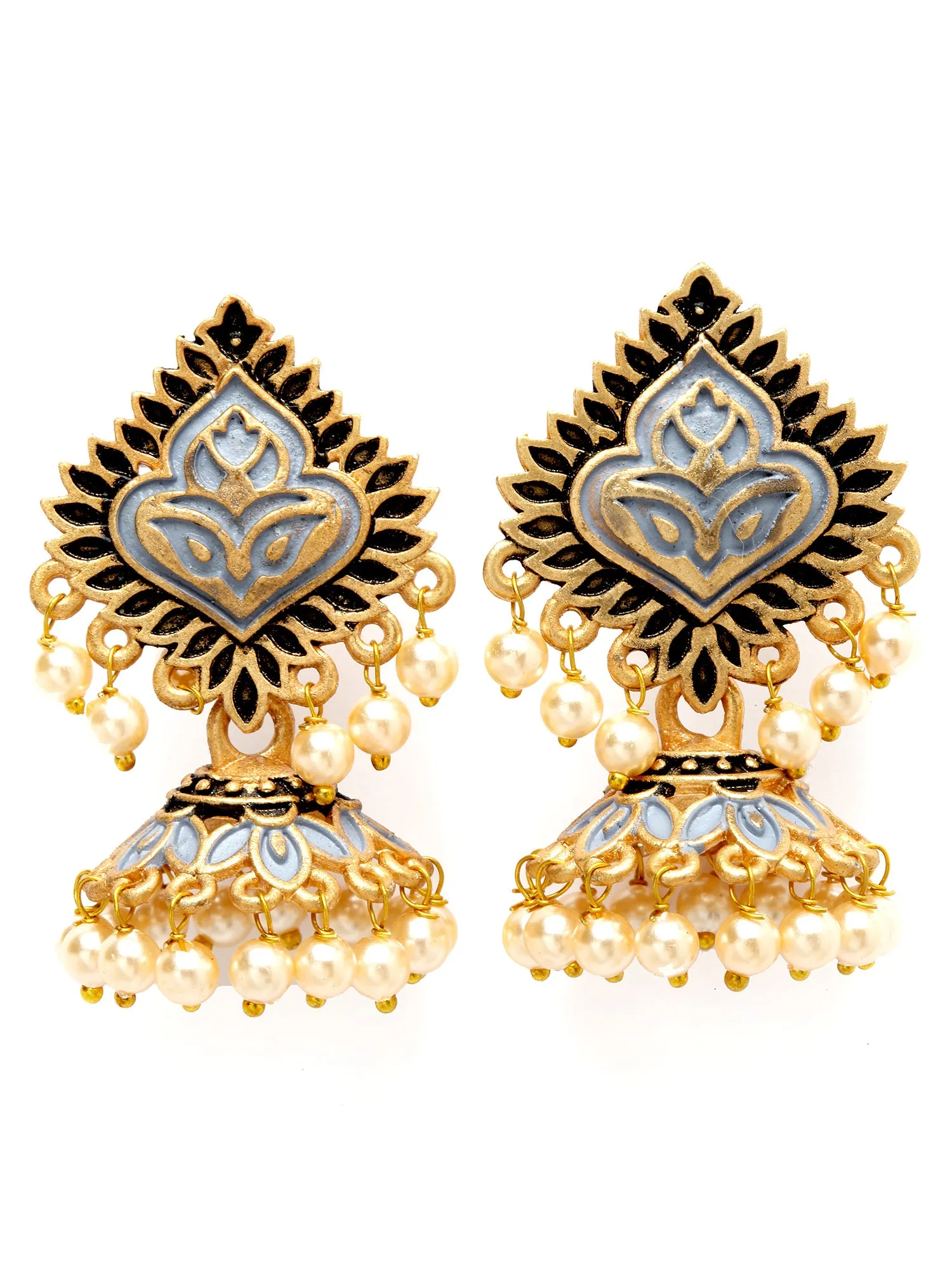 Karatcart Gold Plated Grey Meena Jhumki Earrings for Women