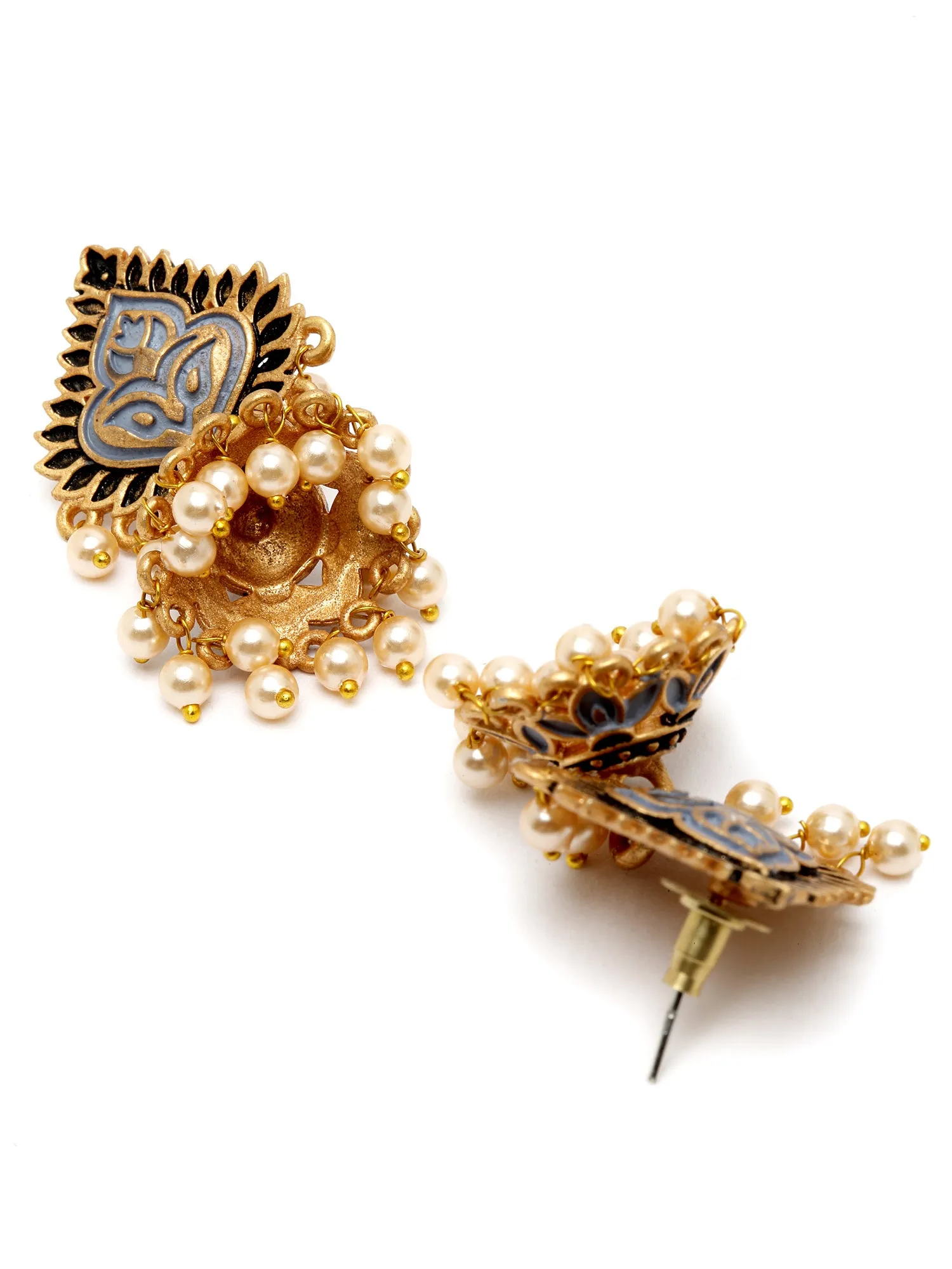 Karatcart Gold Plated Grey Meena Jhumki Earrings for Women